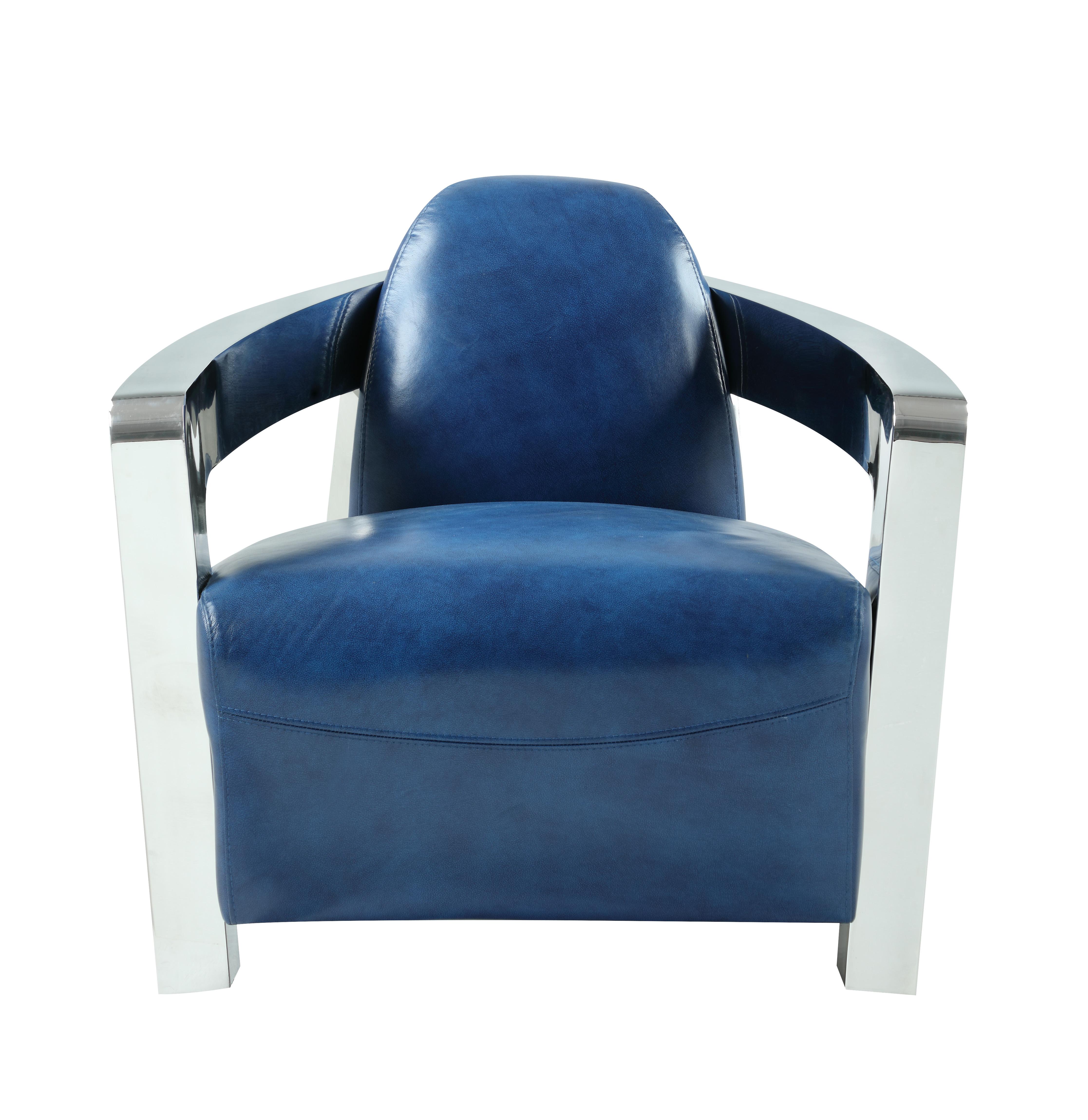 

    
Blue Leather & Stainless Steel Frame Accent Chair Contemporary 2099-ACC by Chintaly Imports
