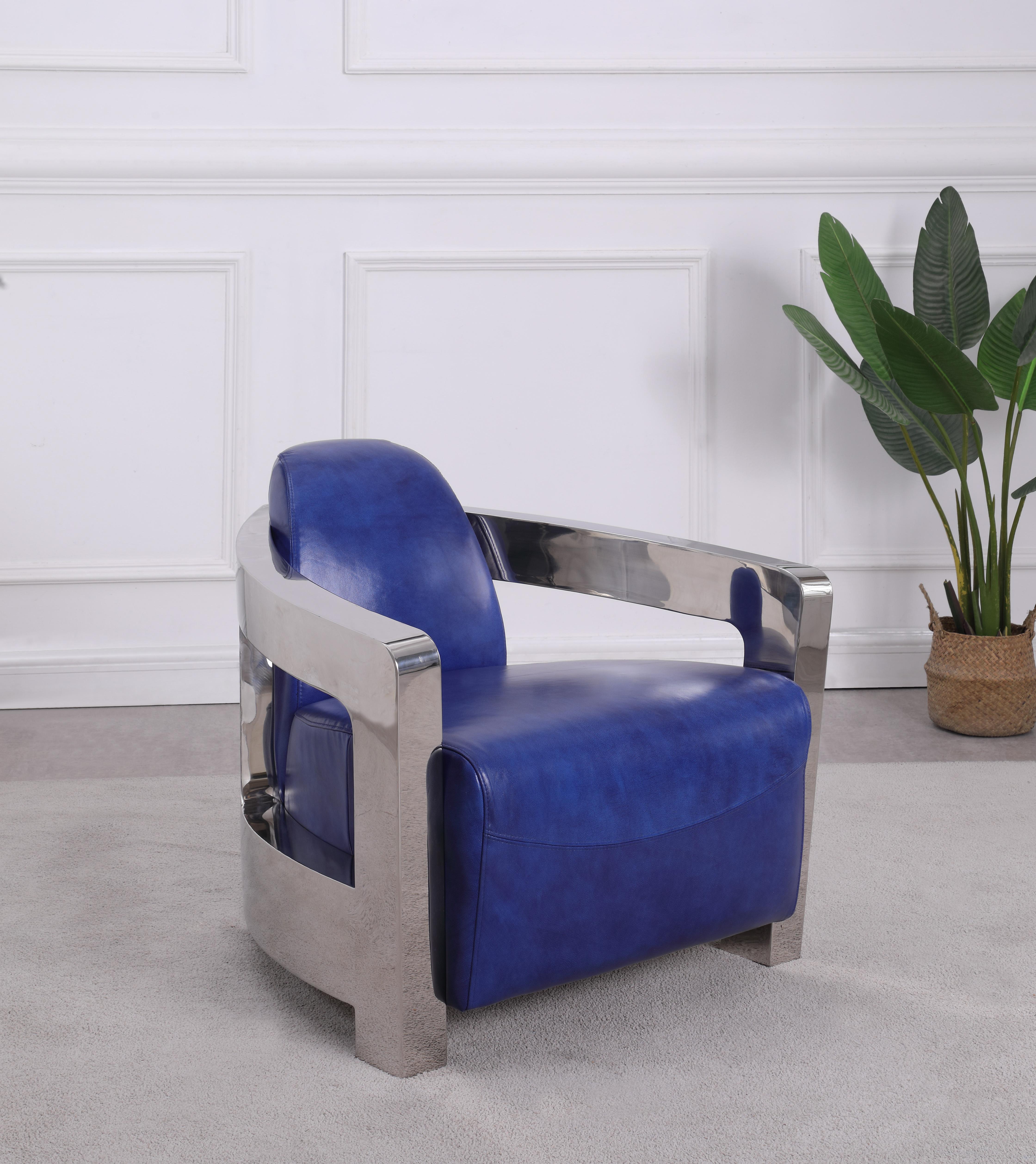 

    
2099-ACC-BLU Blue Leather & Stainless Steel Frame Accent Chair Contemporary 2099-ACC by Chintaly Imports
