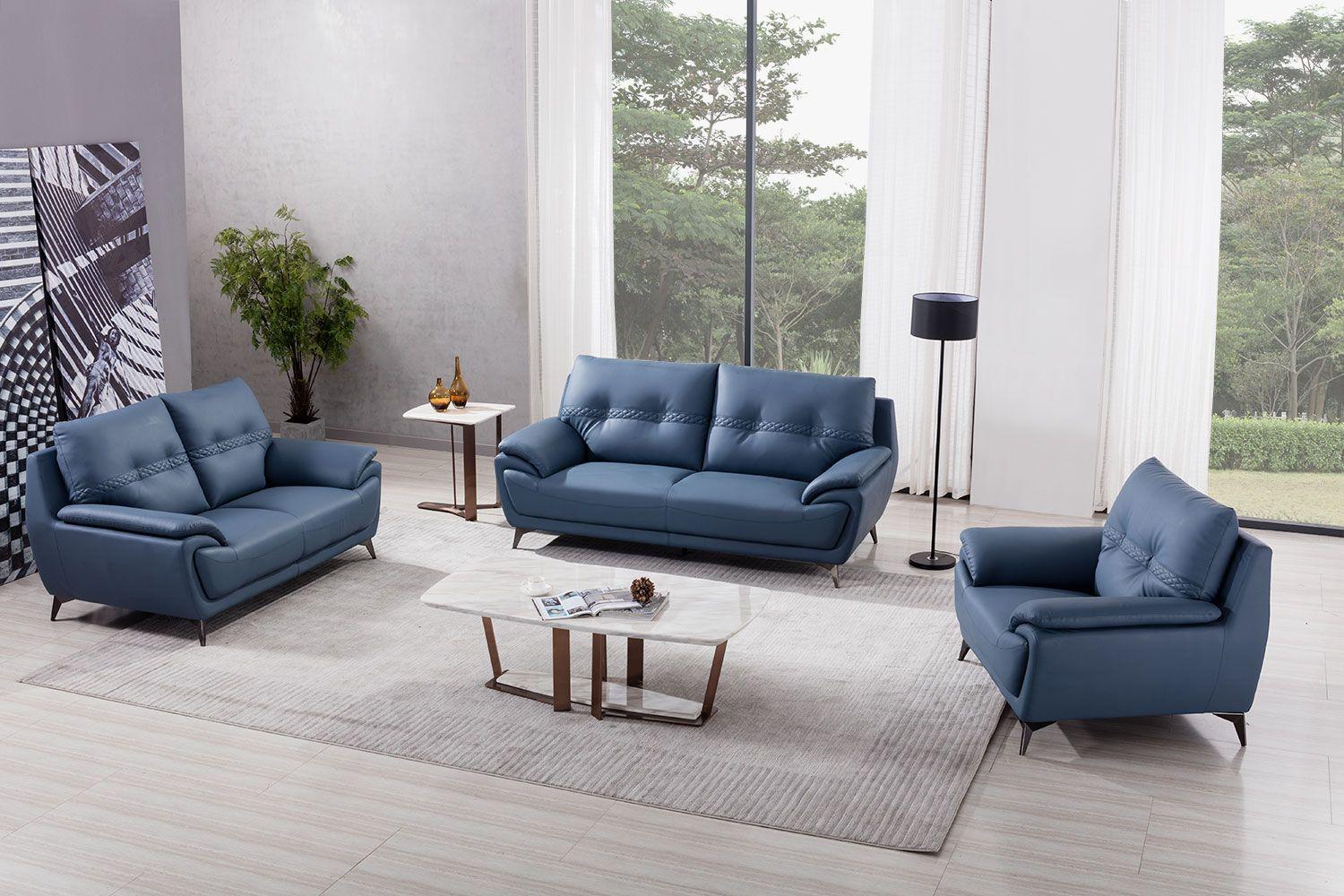 Contemporary, Modern Sofa Set AE628-Blue AE628-Blue-Set-3 in Blue Microfiber