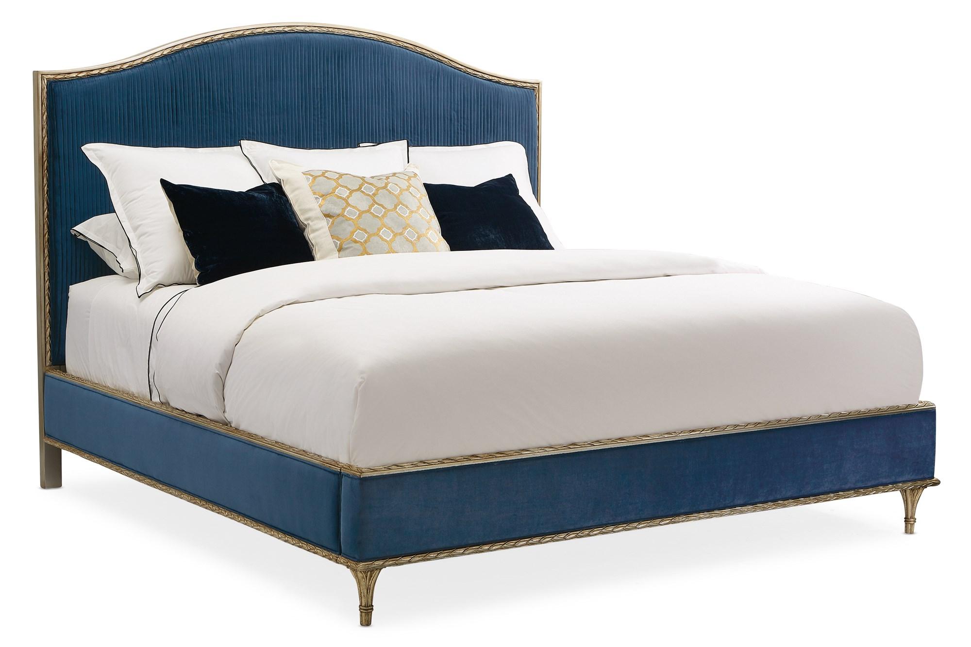Traditional Platform Bed FONTAINEBLEAU C063-419-142 in Gold, Blue Fabric