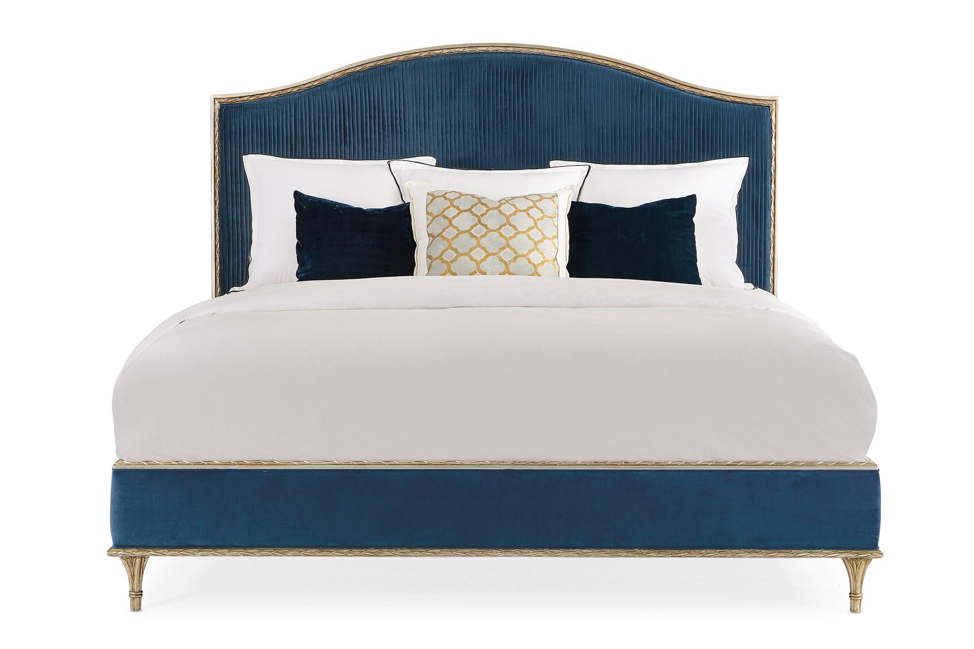 

    
Blue Performance Fabric Vertically Tufted King Bed FONTAINEBLEAU by Caracole

