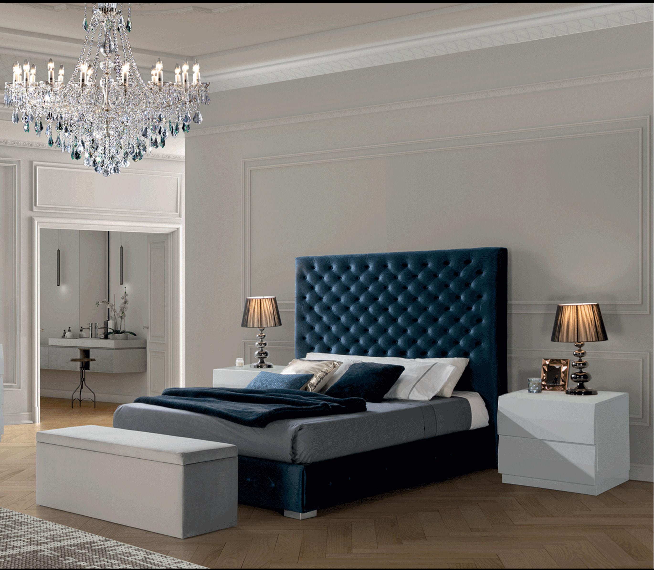 Contemporary, Modern Storage Bedroom Set LEONORBEDQSBLUE LEONORBEDQSBLUE-2N-3PC in White, Blue Microfiber