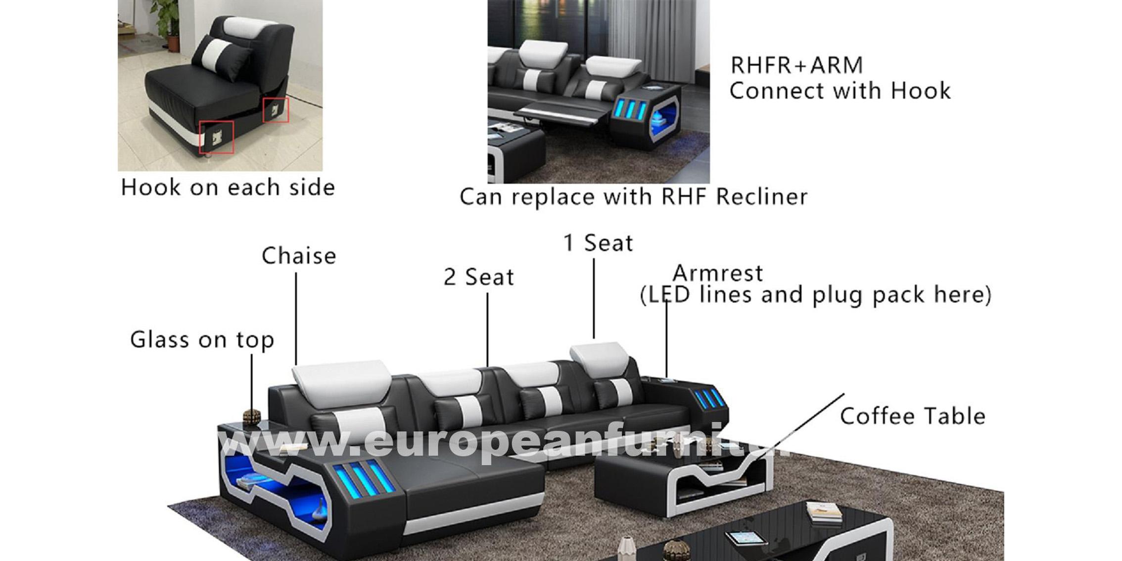 

    
EUROPEAN FURNITURE STARFIGHTER 4 Seater Sectional Sofa White/Blue LED-BLUW-85555R-RHF
