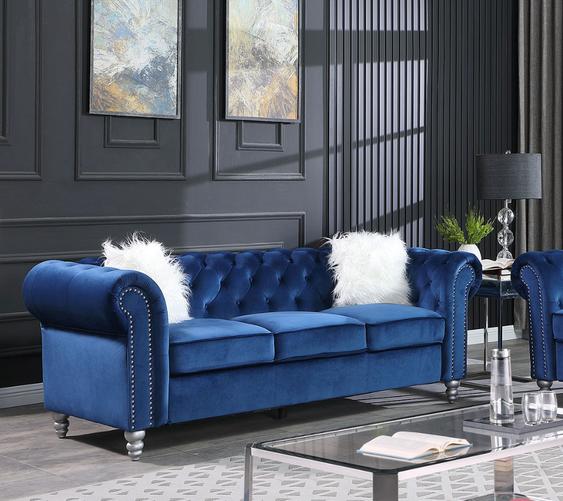 

    
Blue Tufted Velvet Sofa Set Contemporary 2Pcs Contemporary McFerran SF3511
