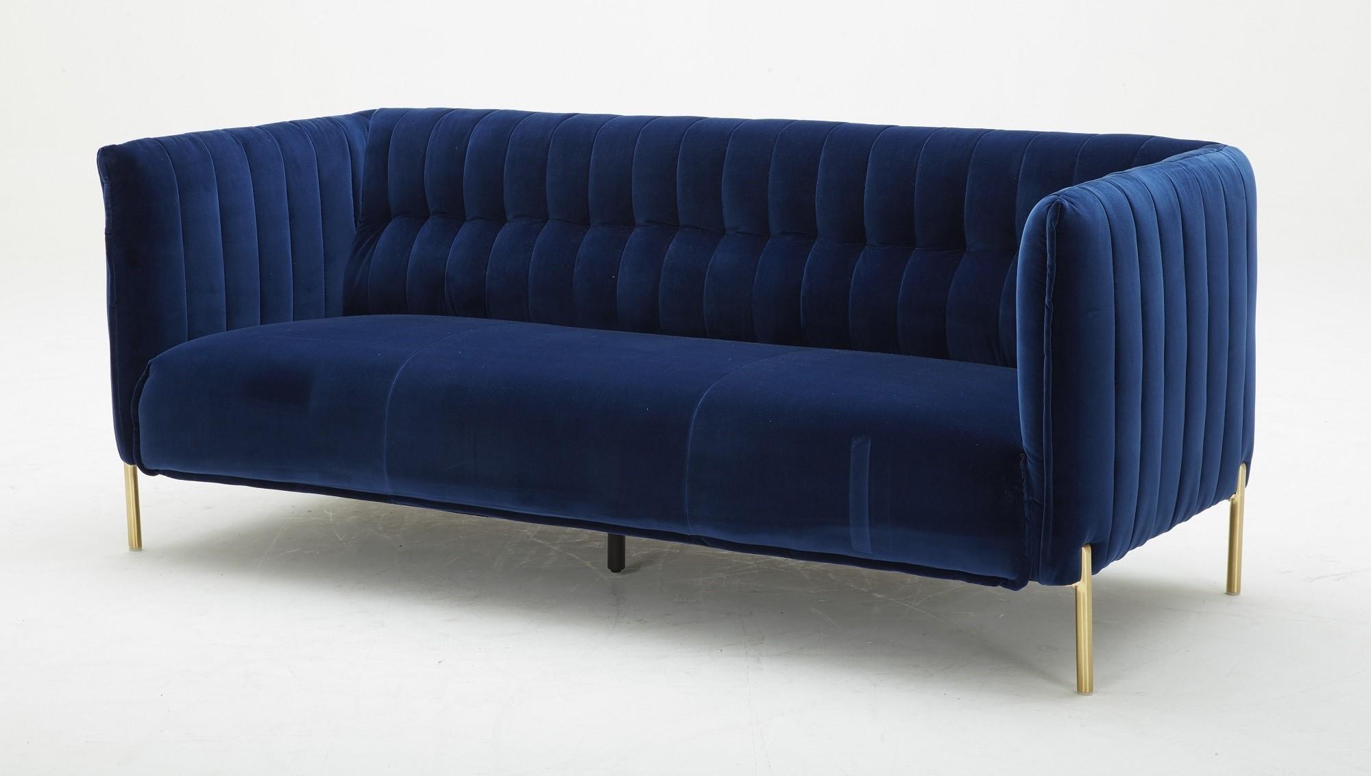 

    
Blue Velour Fabric & Gold Accents Sofa Contemporary J&M Deco
