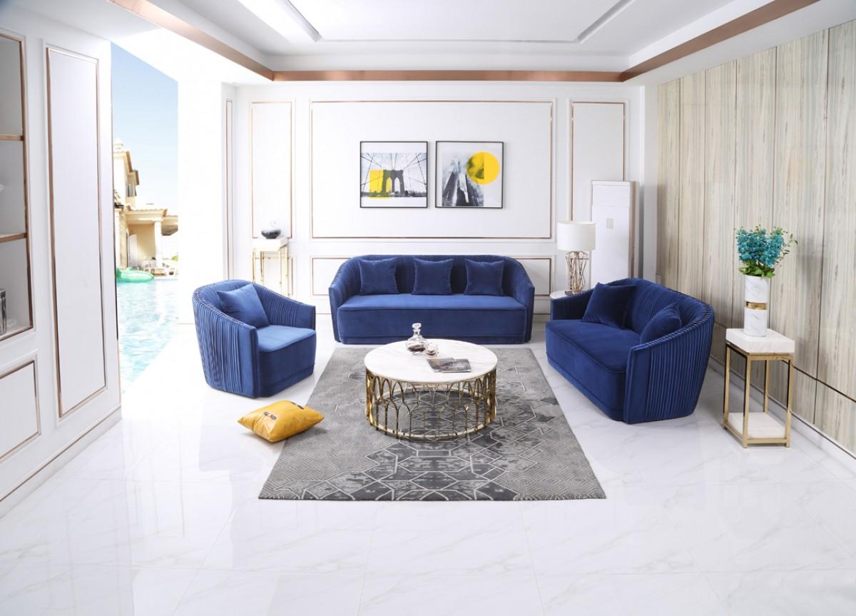 Contemporary, Modern Sofa Set Divani Casa Palomar VGVCS1811-BLU in Navy, Blue Fabric