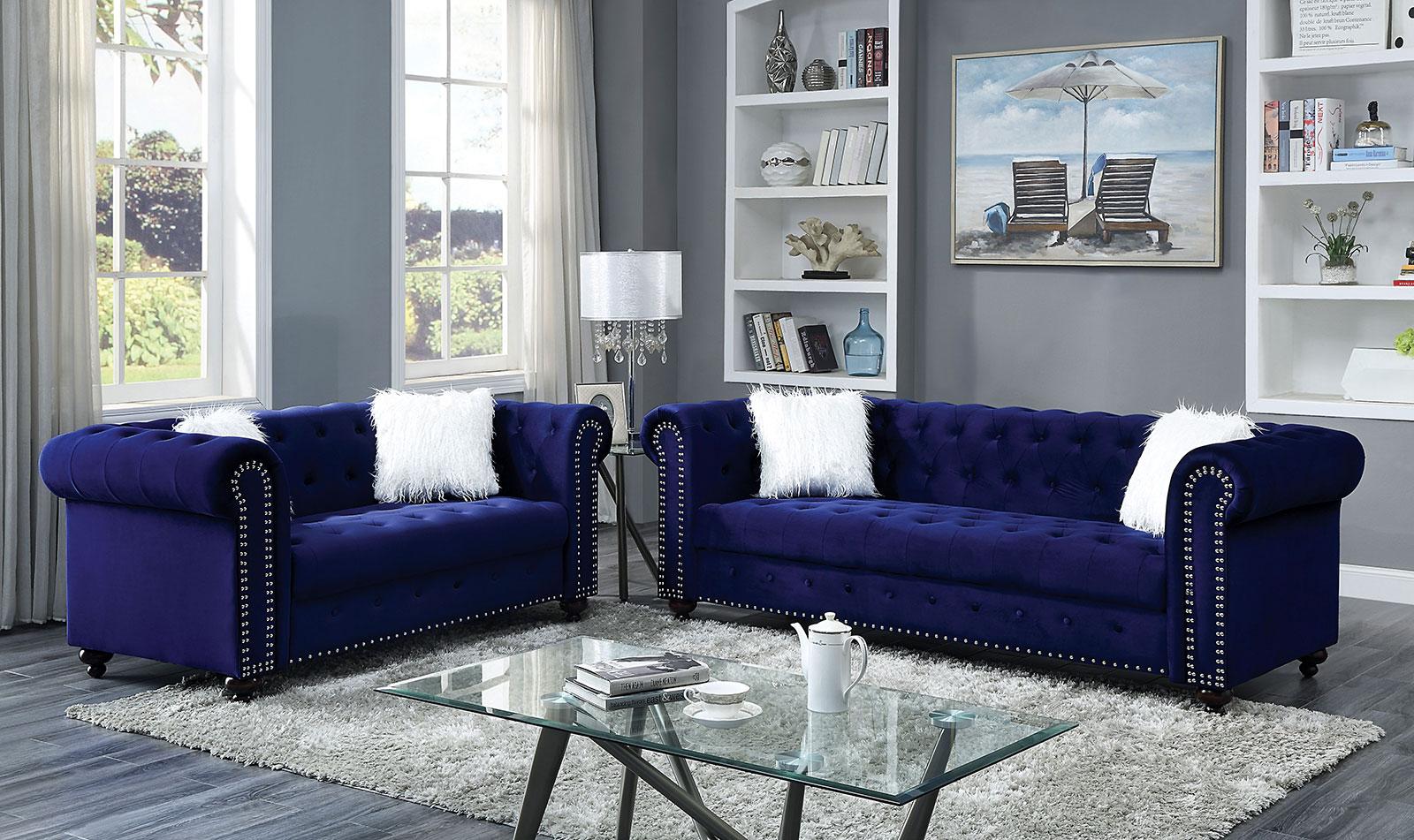 

    
Glam Blue Velvet-Like Fabric Sofa Furniture of America CM6240BL-SF Giacomo
