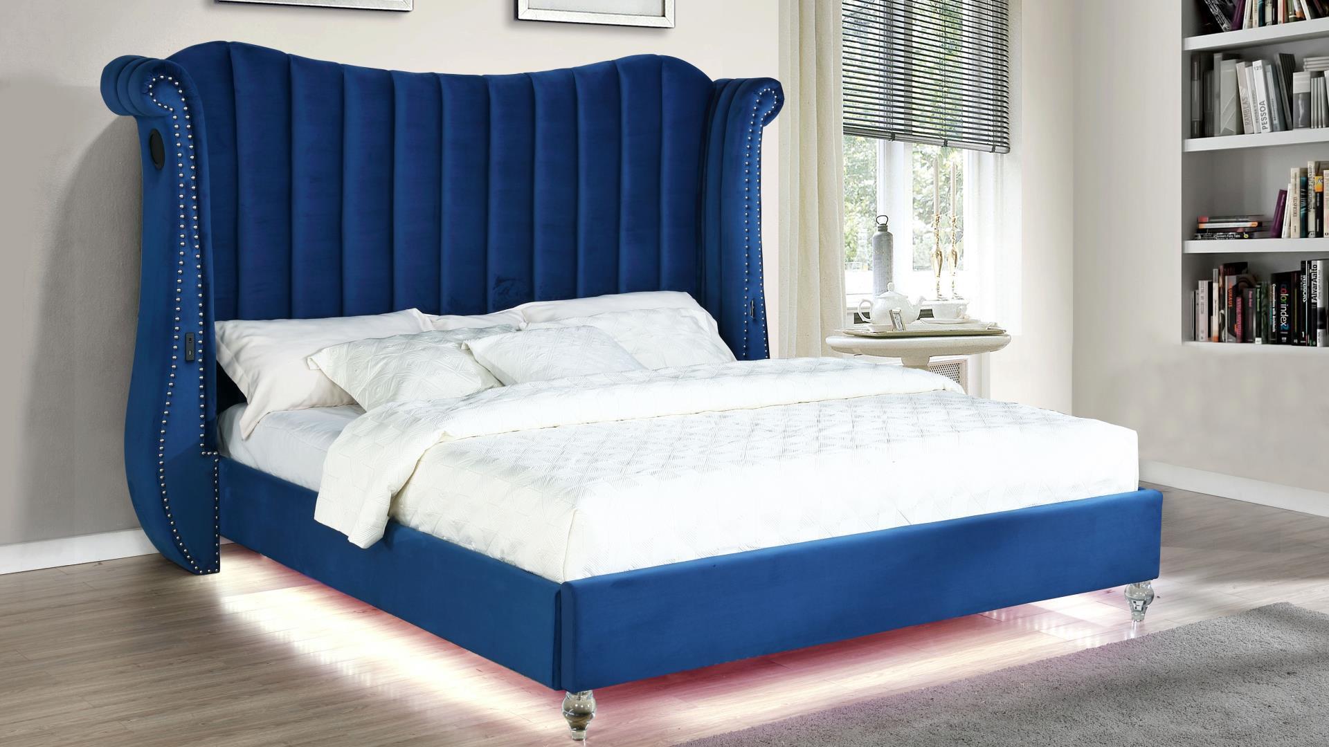 

    
Blue Velvet Channel Tufted King Bed w/Led TULIP Galaxy Home Modern Contemporary
