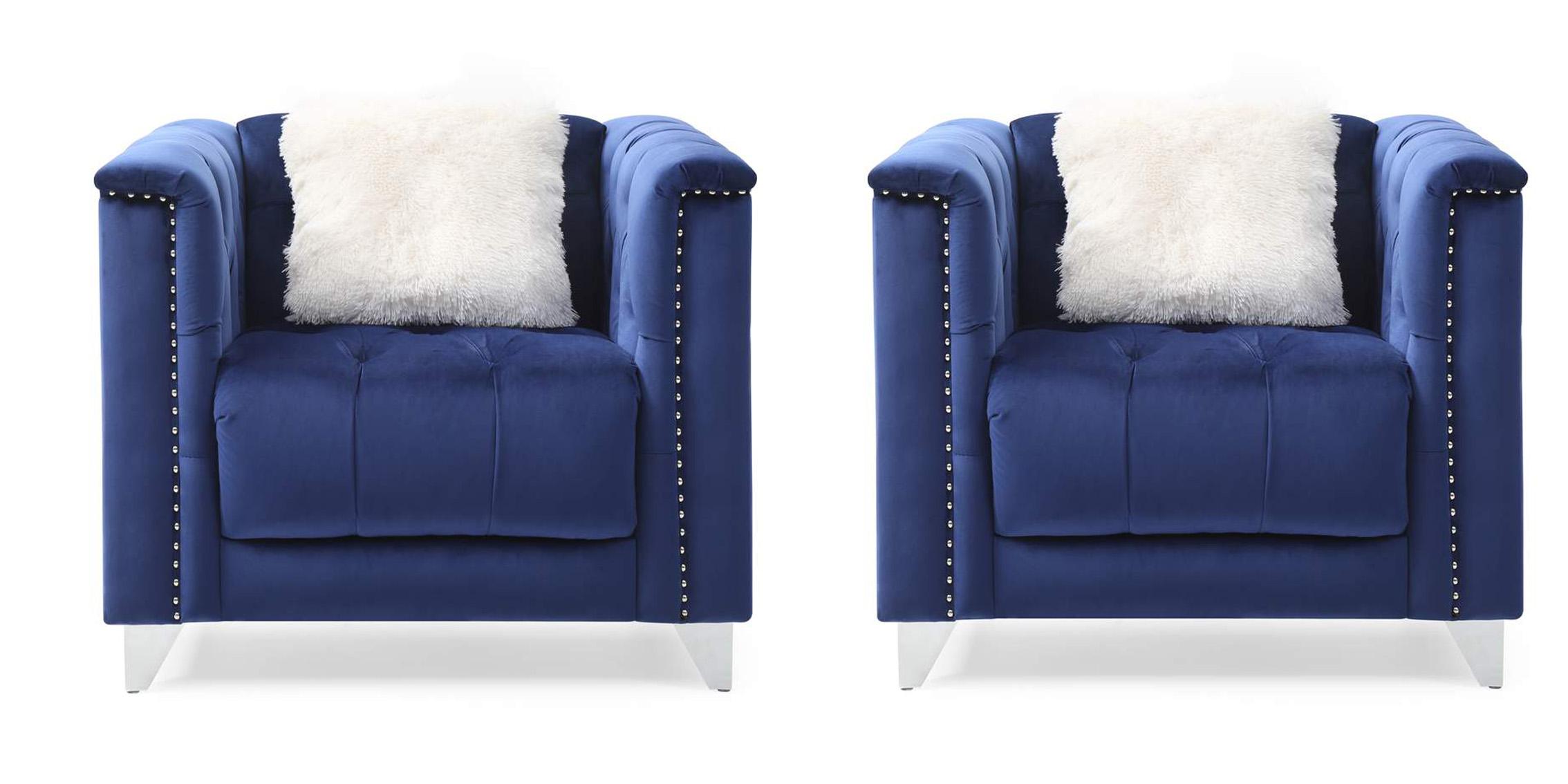

    
Blue Velvet Crystal Tufted Chair Set 2Pc RUSSELL Galaxy Home Contemporary Modern
