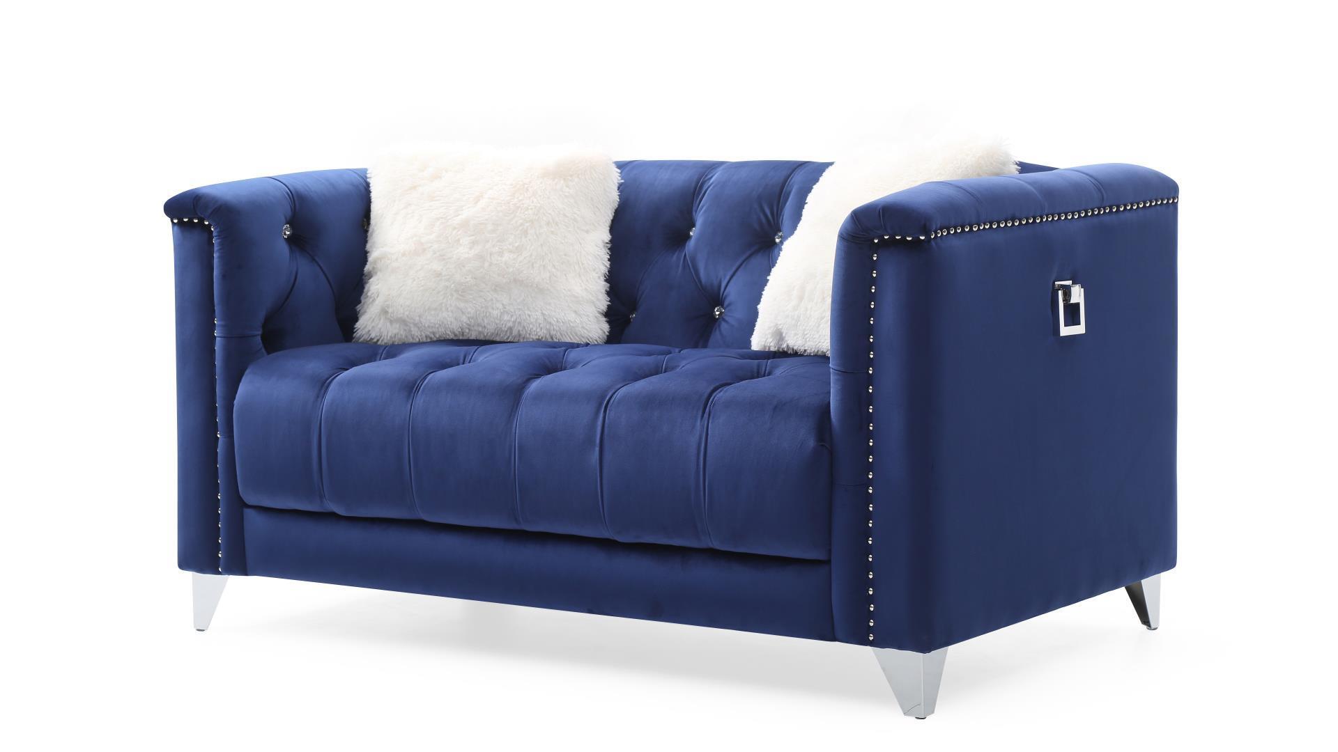 

    
Blue Velvet Crystal Tufted Loveseat RUSSELL Galaxy Home Contemporary Modern
