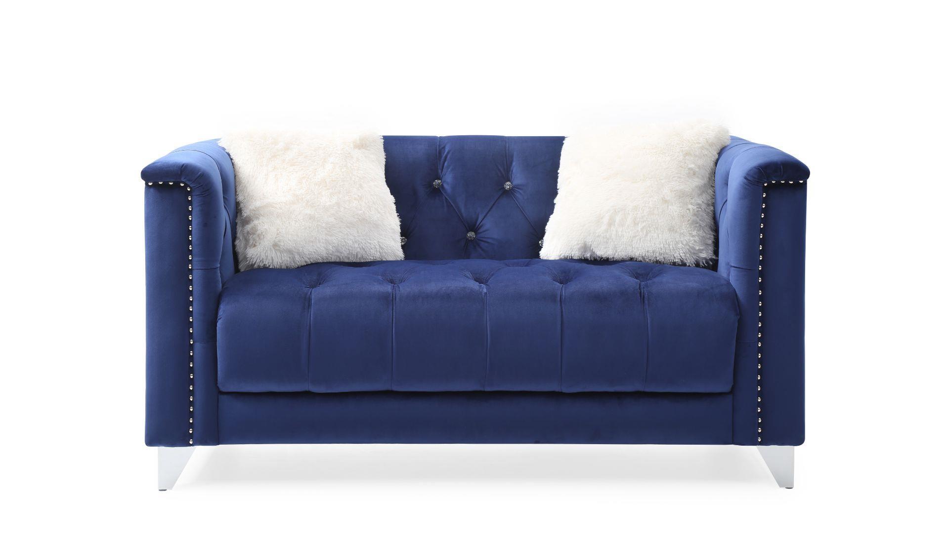 

    
Blue Velvet Crystal Tufted Loveseat RUSSELL Galaxy Home Contemporary Modern
