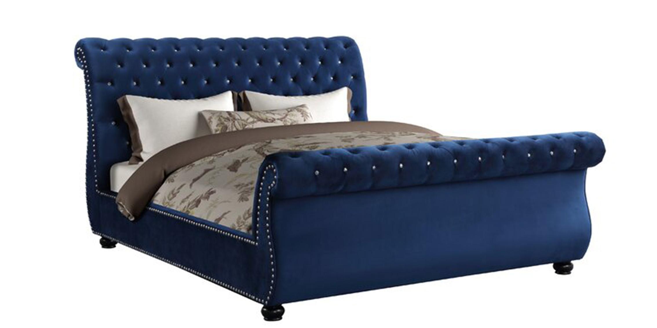 

    
Blue Velvet Crystal Tufted Queen Bed KENDALL Galaxy Home Contemporary Modern
