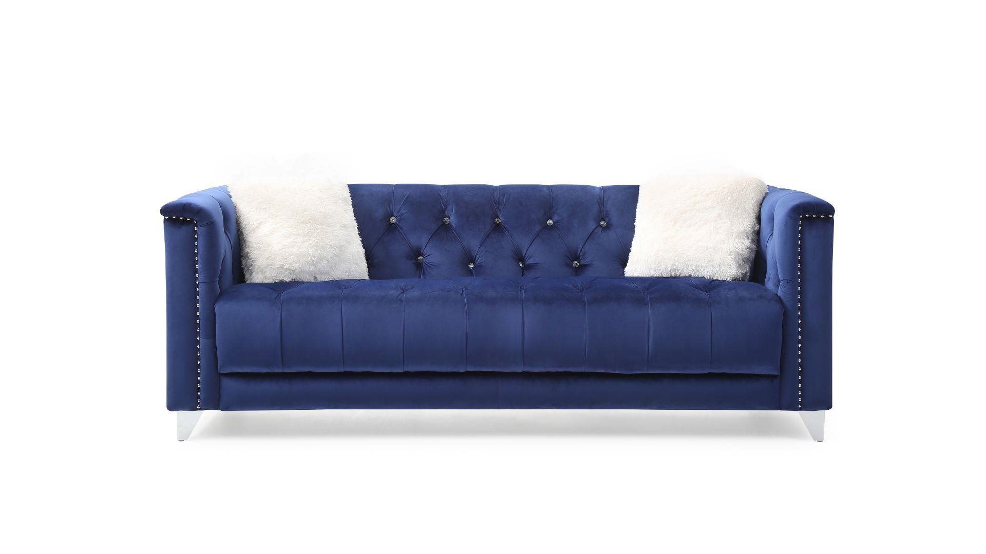 

    
Blue Velvet Crystal Tufted Sofa RUSSELL Galaxy Home Contemporary Modern
