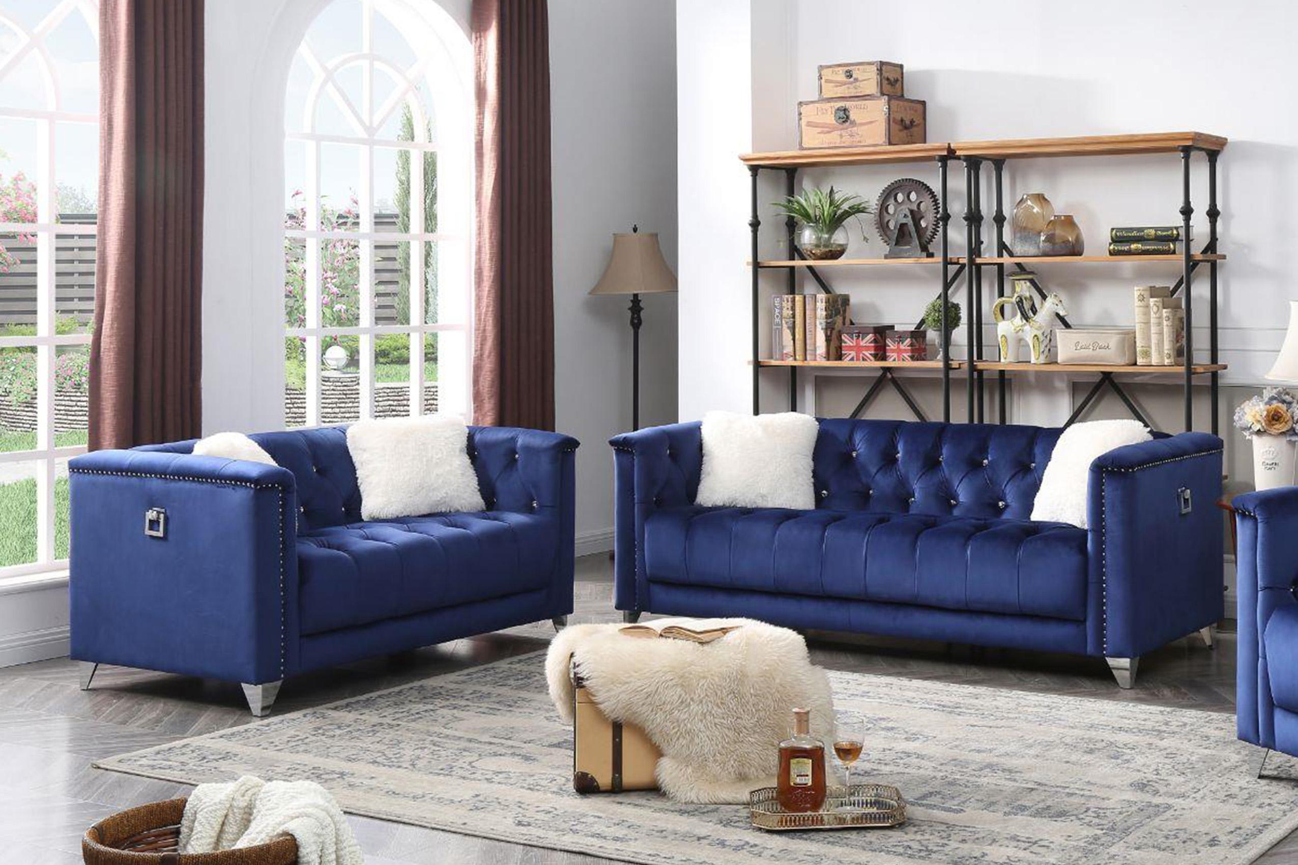 Contemporary, Modern Sofa Set RUSSELL BLUE RUSSELL-BL-S-2PC in Blue Fabric