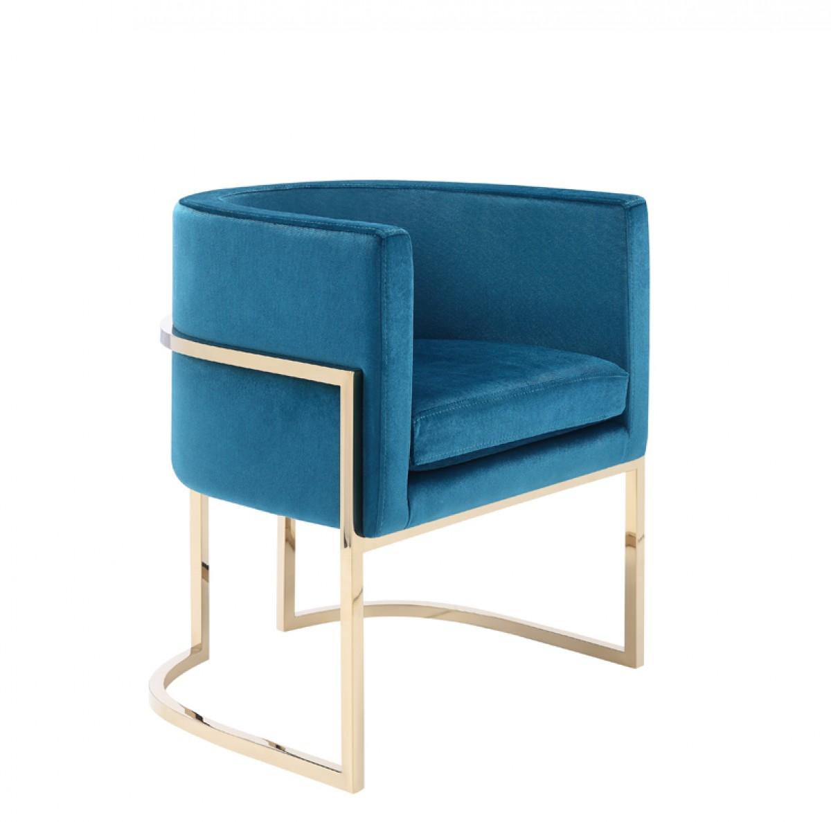 Contemporary, Modern Dining Arm Chair BETSY DINING ARM CHAIR GREEN-BLUE 30 VELVET/CHAMP GLD VGZAS011-BLU in Blue Velvet