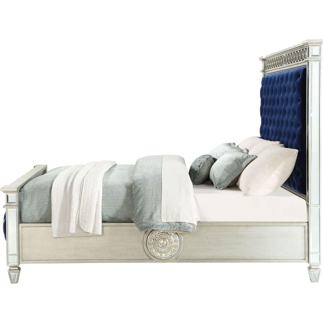 

        
Acme Furniture Varian Panel Bed Blue/Silver/Mirrored Velvet 00840412179389
