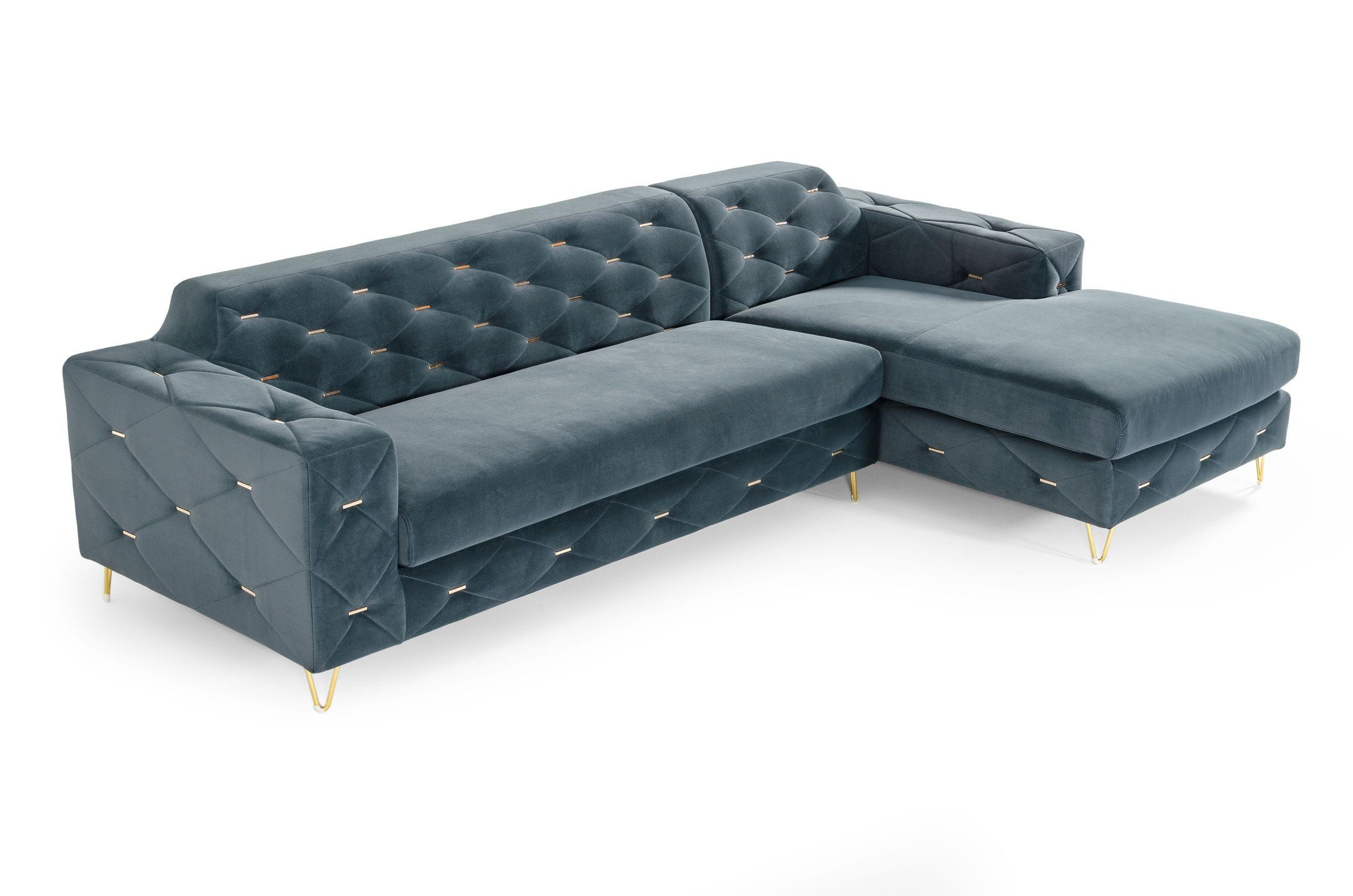 Contemporary, Modern Sectional Sofa VG2T1222 VG2T1222 in Blue Velvet