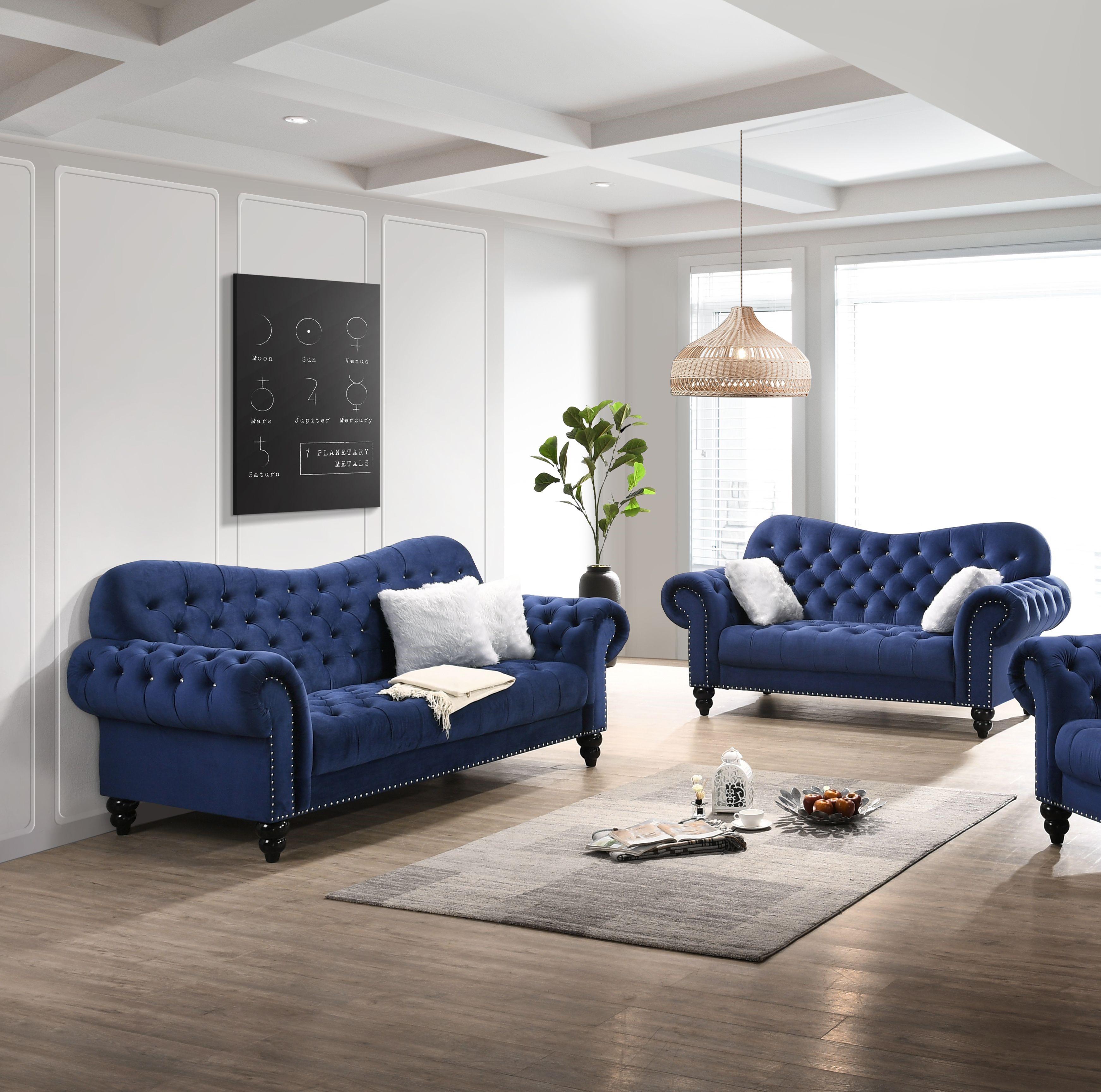 Transitional Sofa and Loveseat Set Gracie Blue Gracie Blue-Set-2 in Blue Fabric