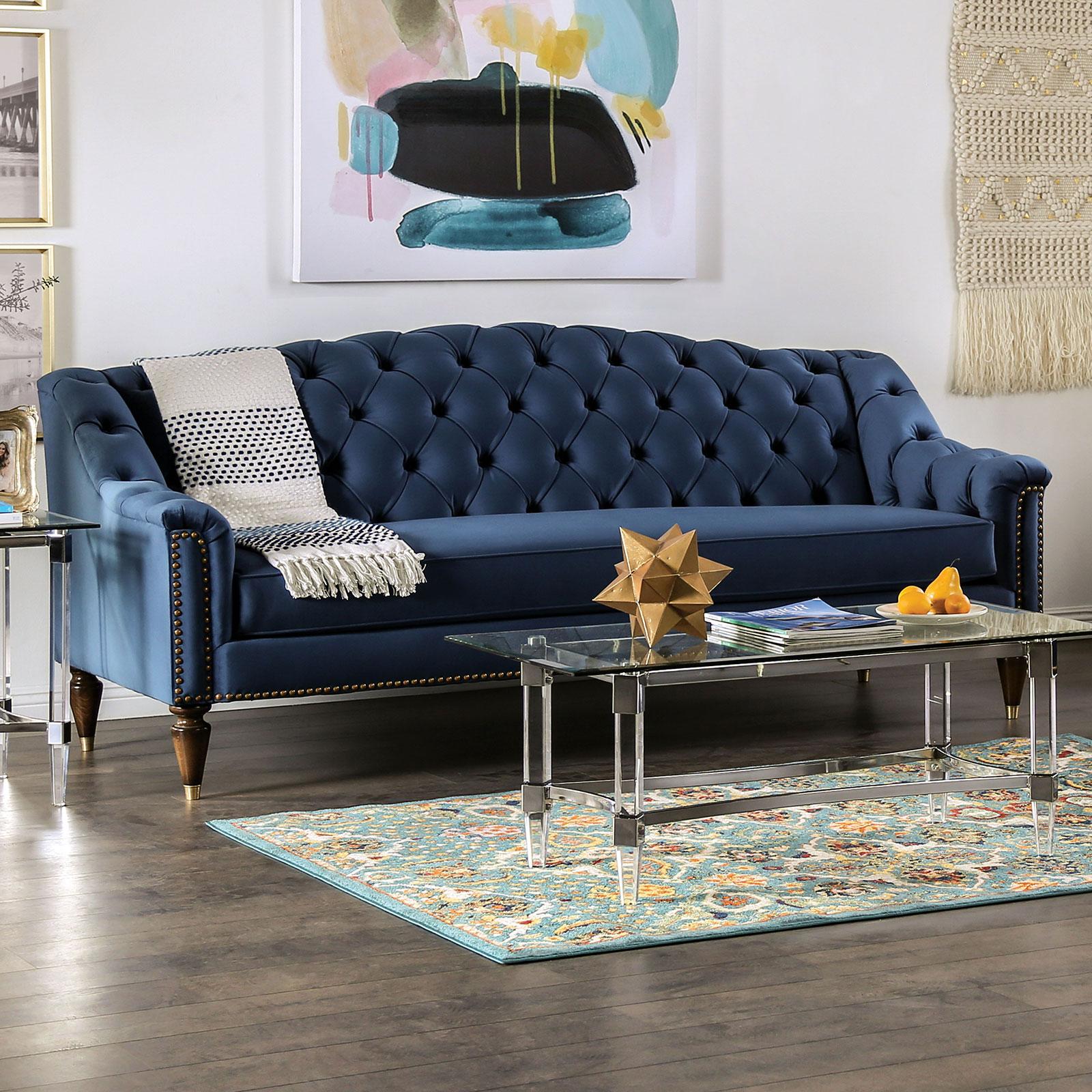 

    
Transitional Blue Velvet-like Fabric Sofa and Loveseat Furniture of America Martinique
