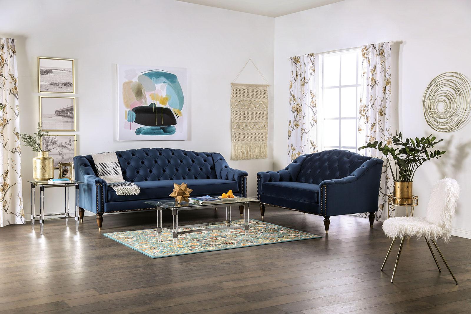 

    
Transitional Blue Velvet-like Fabric Sofa Furniture of America SM2230-SF Martinique
