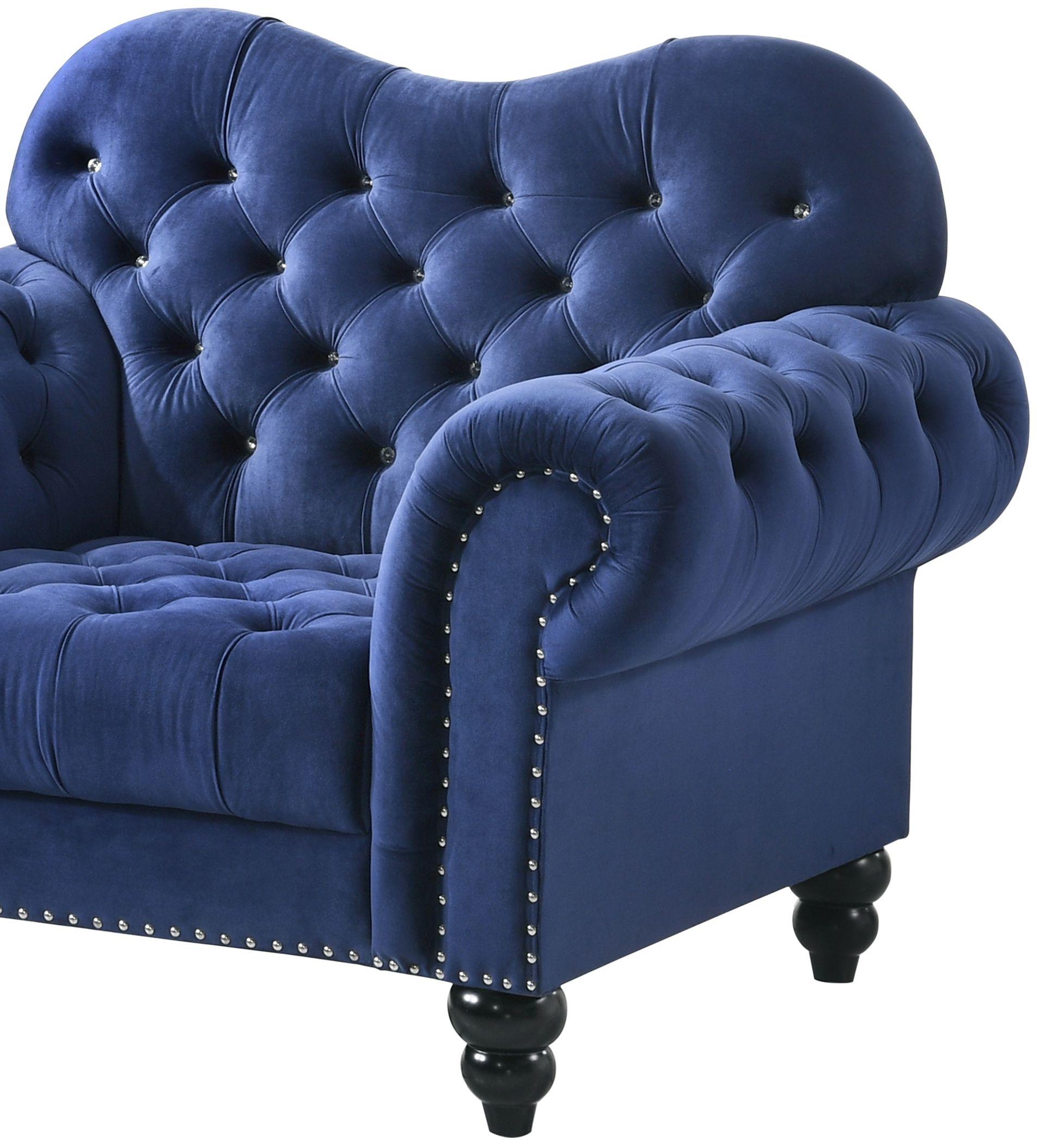 

    
Blue Velvet Sofa w/Espresso Finish Wood Transitional Cosmos Furniture GracieBlue
