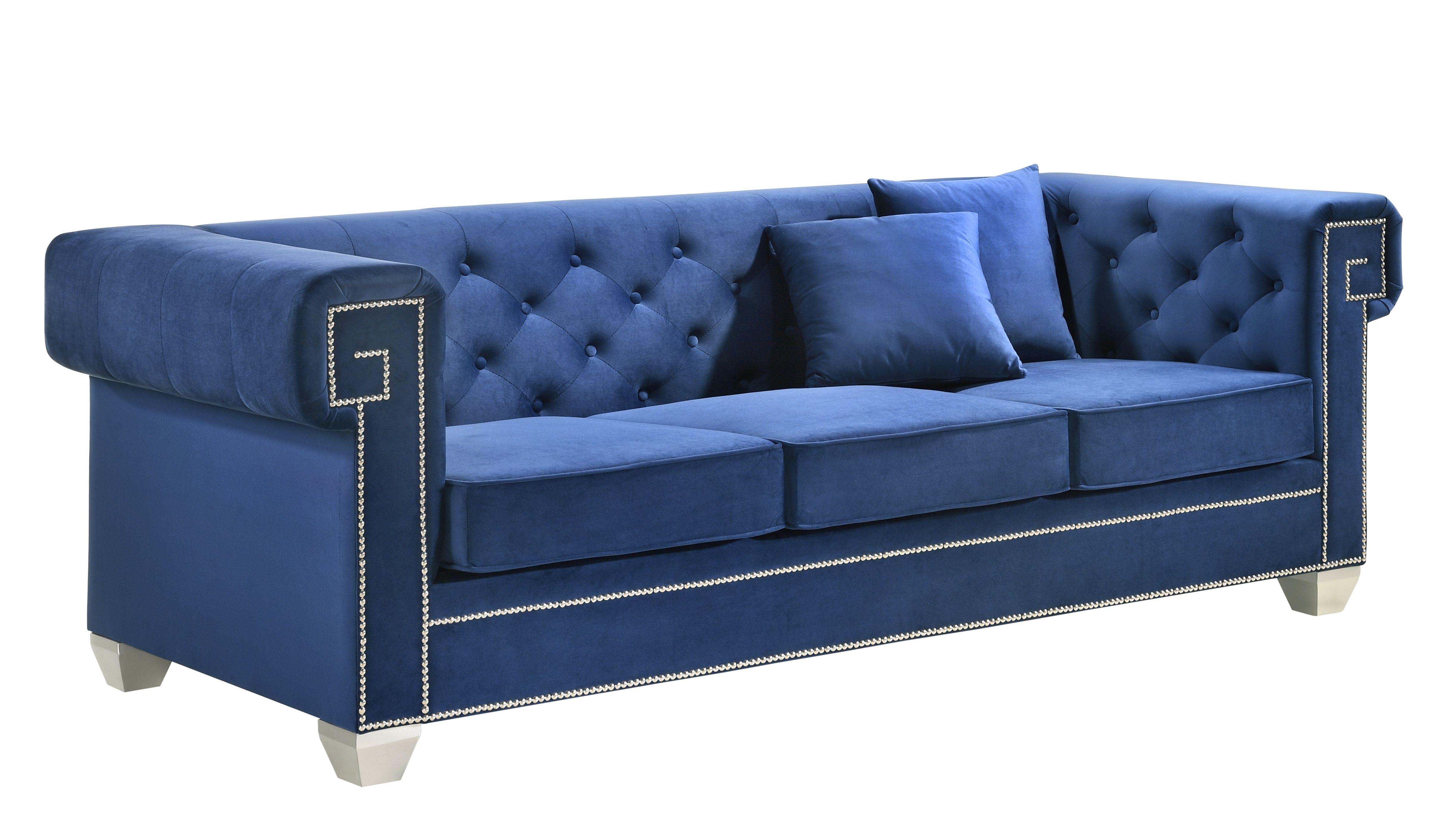 

    
Blue Velvet & Steel Legs Sofa Modern Cosmos Furniture Clover Blue
