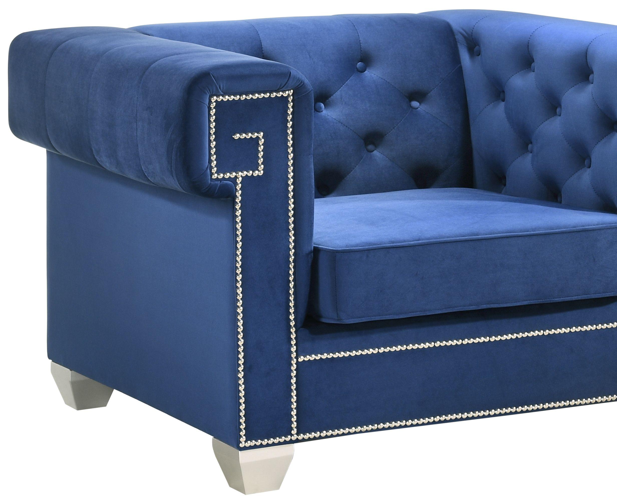 

    
Clover Blue-Set-3 Blue Velvet & Steel Legs Sofa Set 3Pcs Modern Cosmos Furniture Clover Blue
