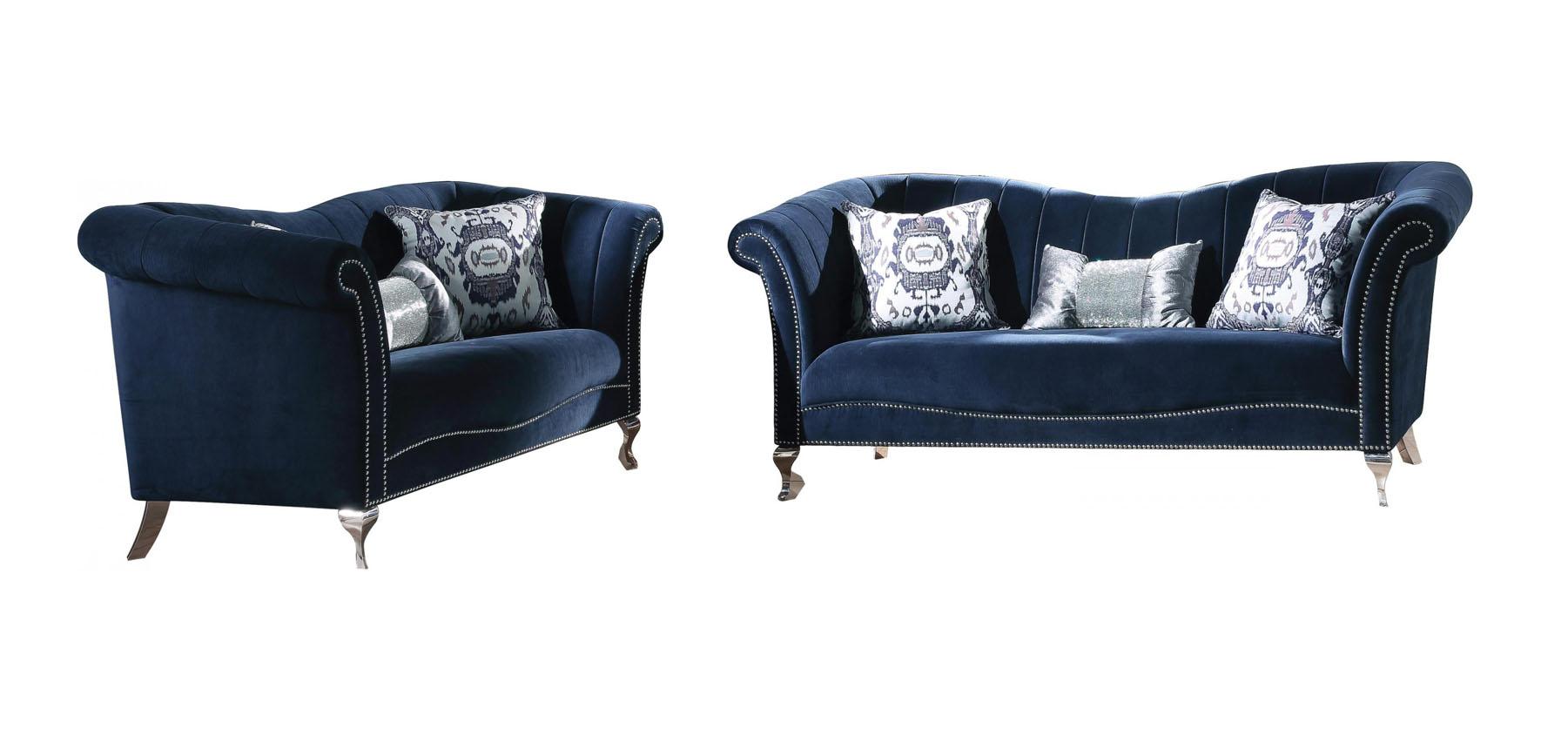 Traditional,  Vintage Sofa Loveseat Jaboros-50345 Jaborosa-50345-Set-2 in Blue Velvet