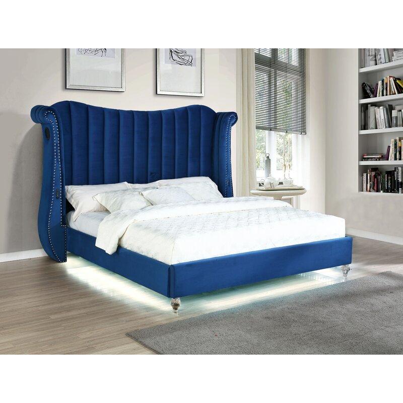 

    
 Order  Blue Velvet Tufted King Bed Set 5 w/Vanity TULIP Galaxy Home Modern Contemporary
