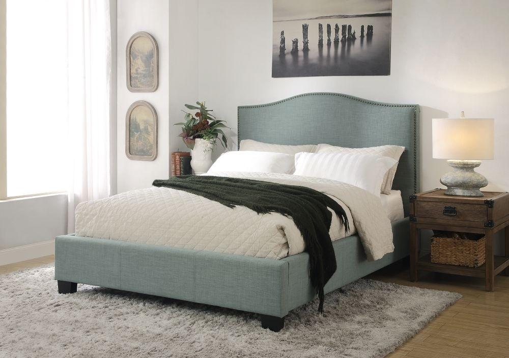 Rustic Storage Bed ARIANA 3ZR2D410 in Blue-green Fabric
