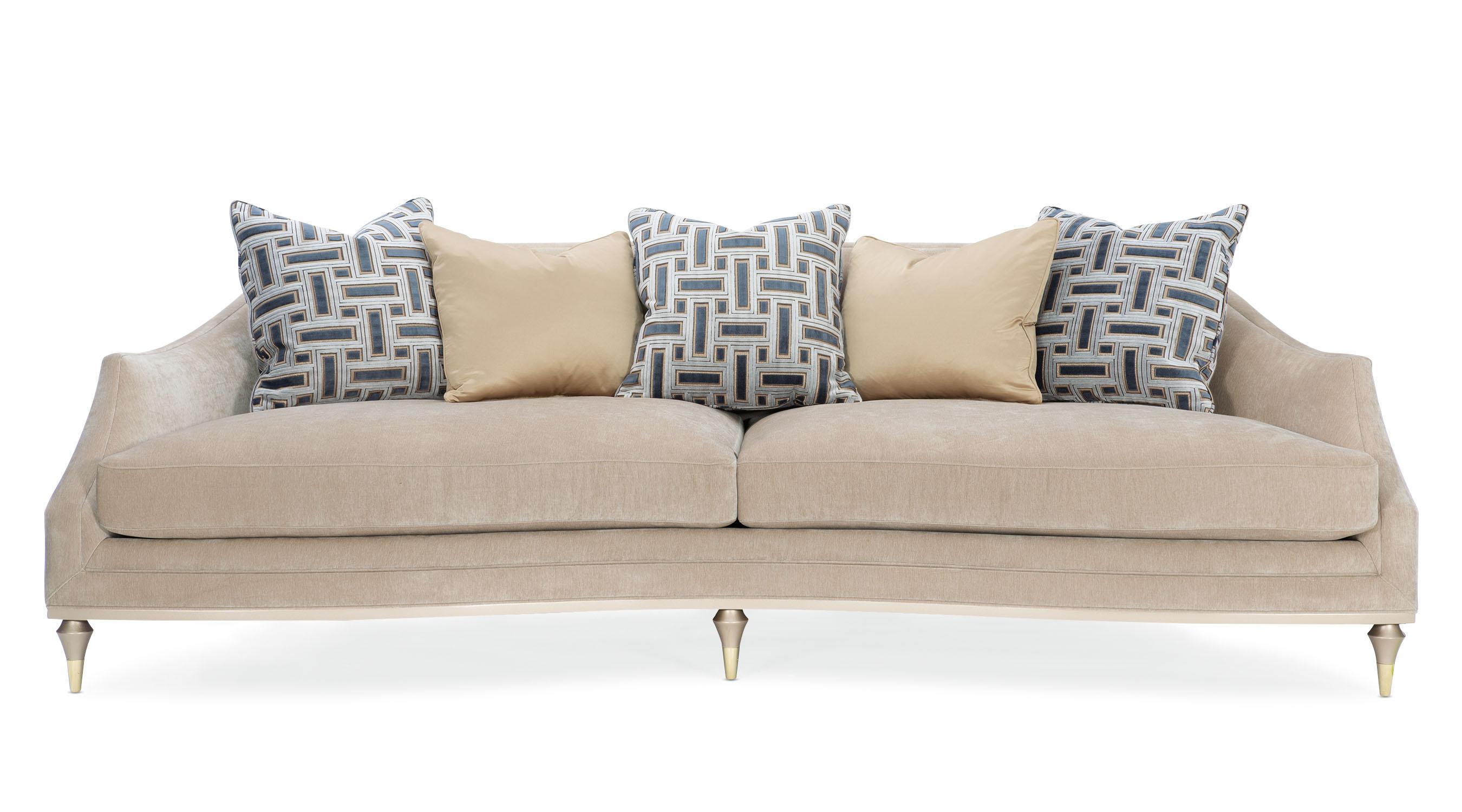 

    
Blush Taupe Velvet Sofa Contemporary LIVING LARGE by Caracole
