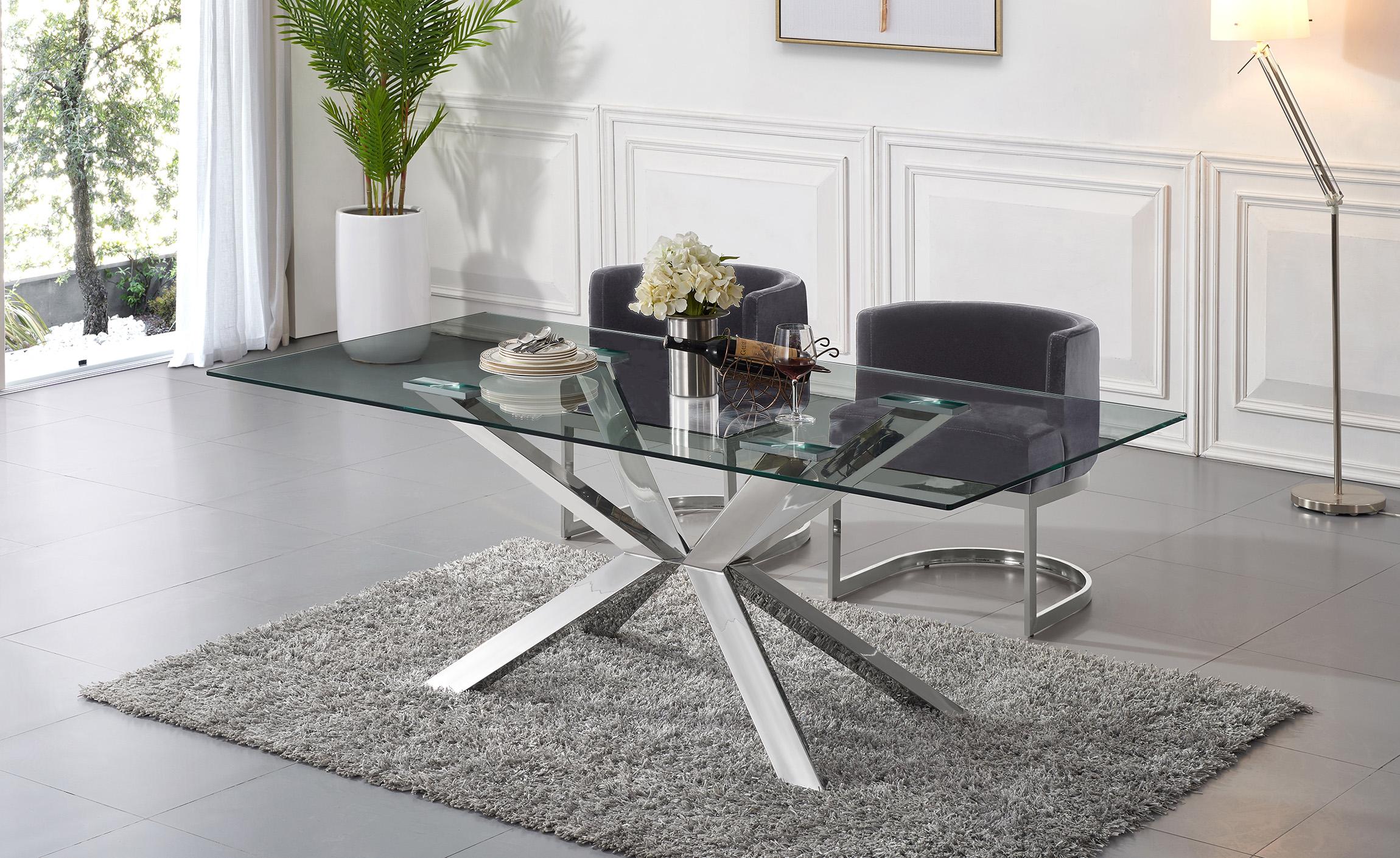 Contemporary Dining Table Set Boler Boler DT Set 5 in Chrome, Gray Fabric