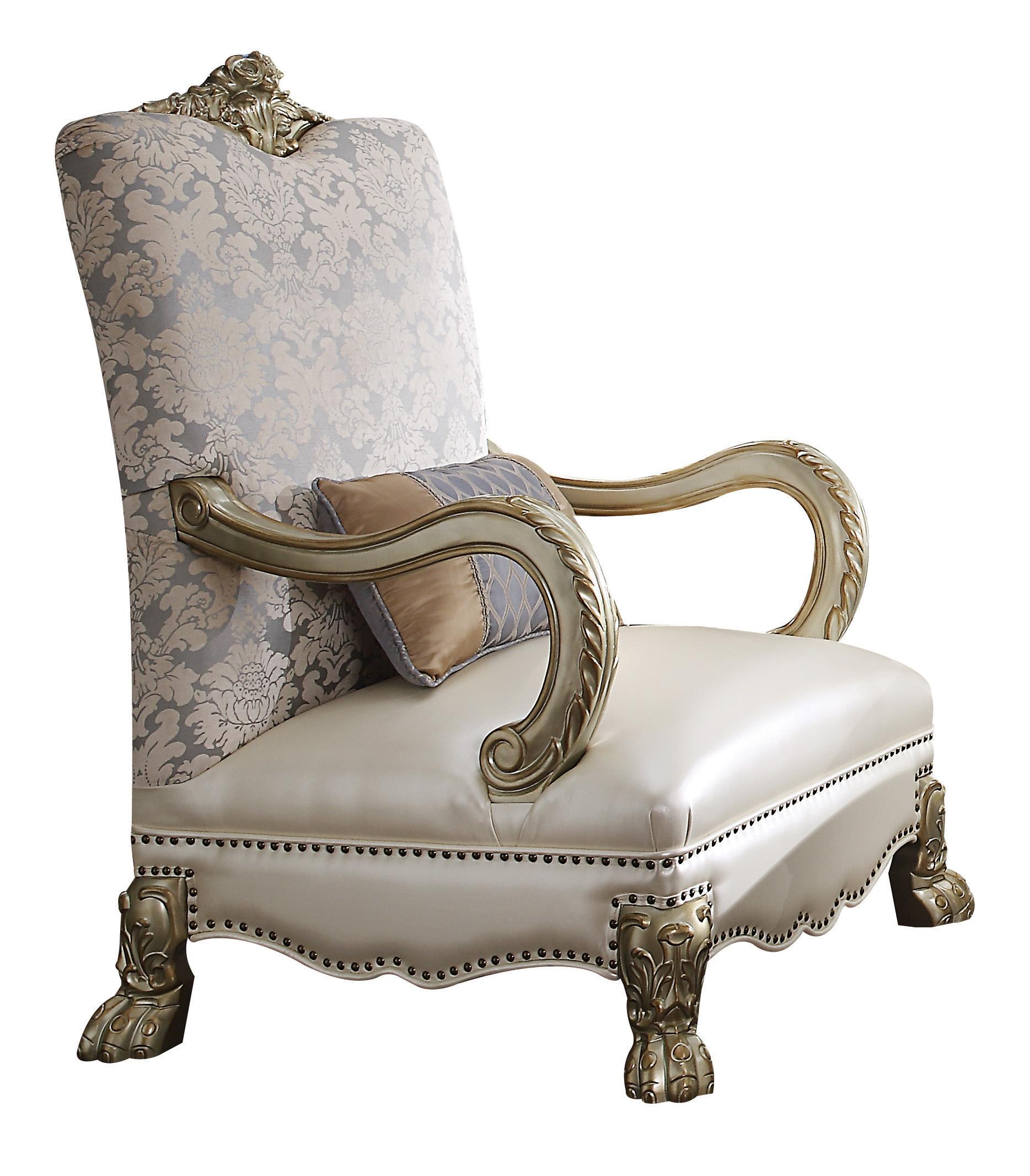 Traditional,  Vintage Accent Chair Set Dresden II 54877-Set-2 in Bone, Patina, Gold PU