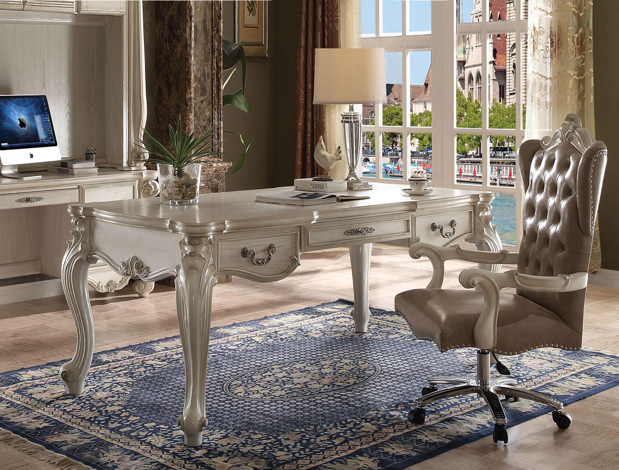 Classic, Traditional Home Office Set Versailles Versailles 92275-Set-2 in Bone, Antique White, Light Gray PU