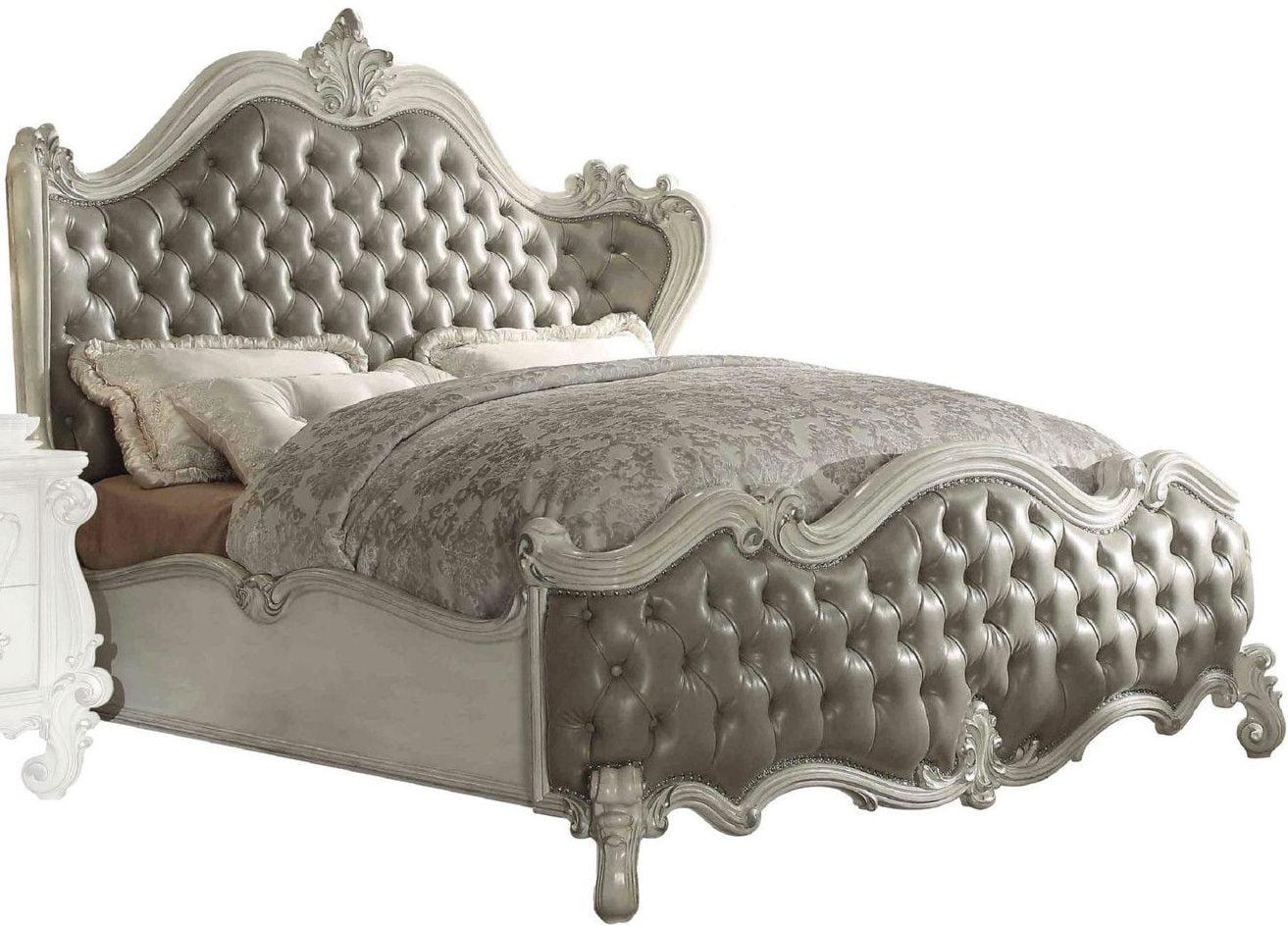 

    
Bone White Gray Tufted King Bedroom Set 3P w/Dresser Versailles 21147EK Acme

