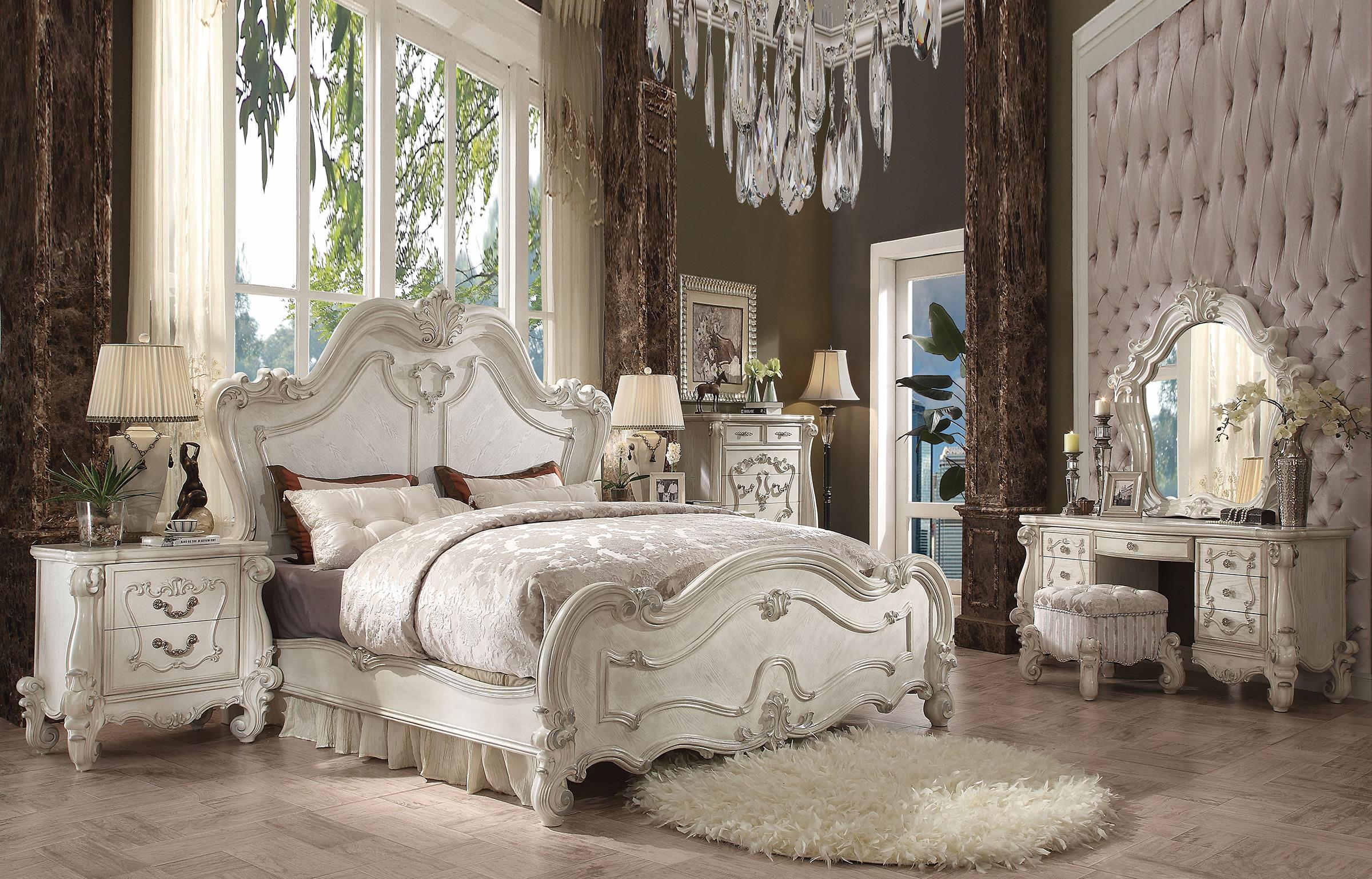 Classic, Traditional Panel Bedroom Set Versailles-21760Q Versailles-21760Q-Set-6 in Bone, White 