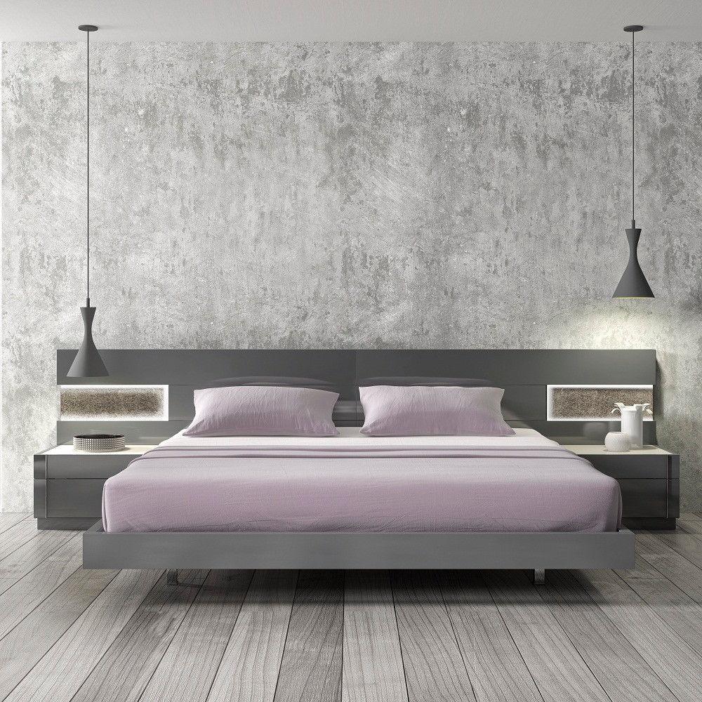 

    
Glossy Grey Lacquer Boyertown Platform KING Bedroom Set 3Pcs Ultra Contemporary
