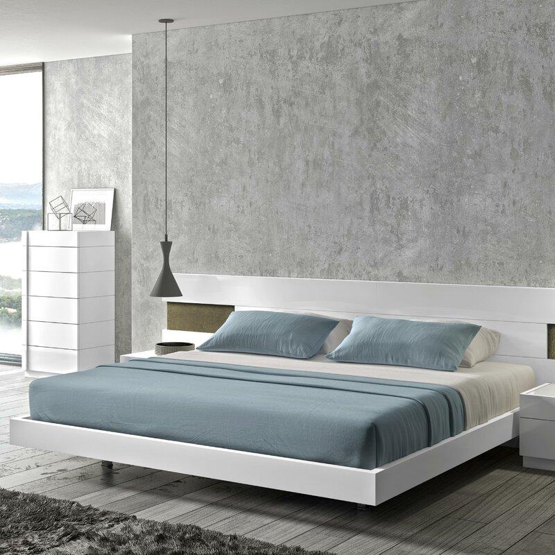 Contemporary Platform Bed Brackenridge Brackenridge Q Bed in White 