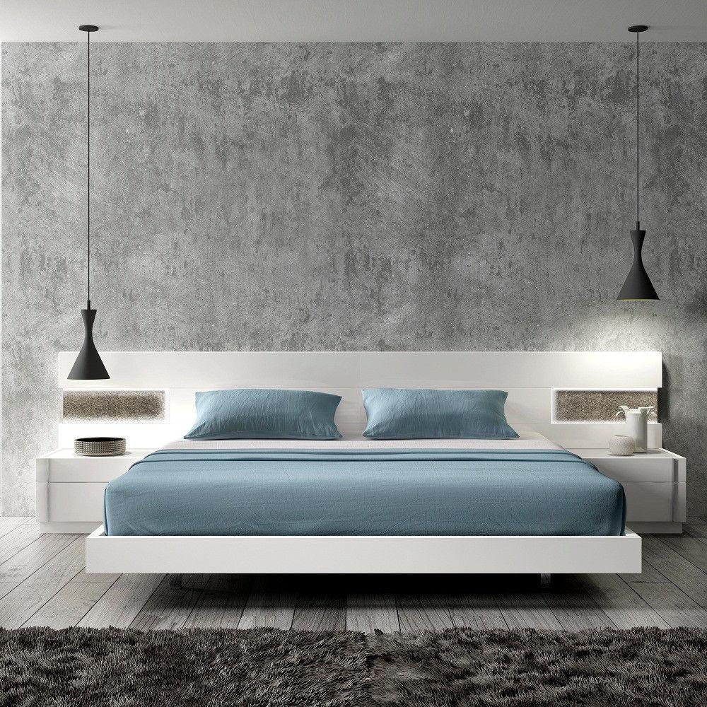 Contemporary Platform Bedroom Set Brackenridge Brackenridge EK Bed Set 3 in White 