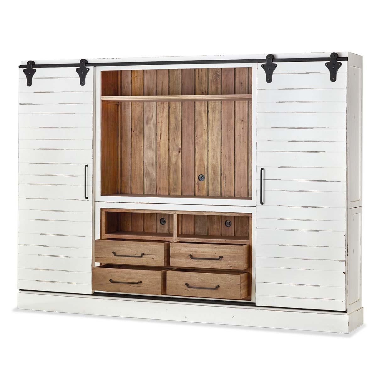 

    
Bramble 26569 Vintage White Media Cabinet w/Sliding Doors Solid Wood
