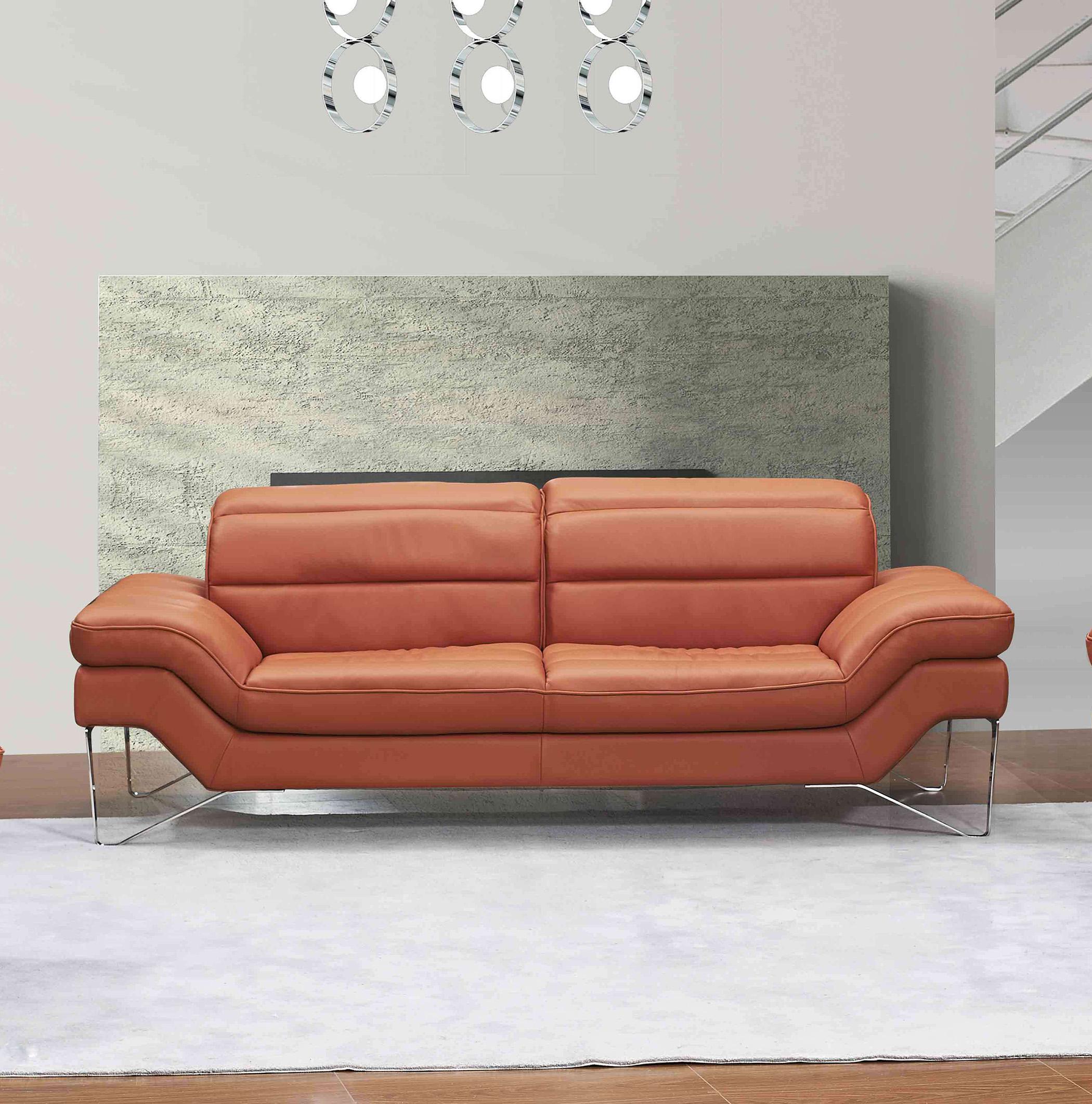 

    
Italian Leather Pumpkin Red Braylen Sofa Loveseat Set 2 Pcs Modern Contemporary

