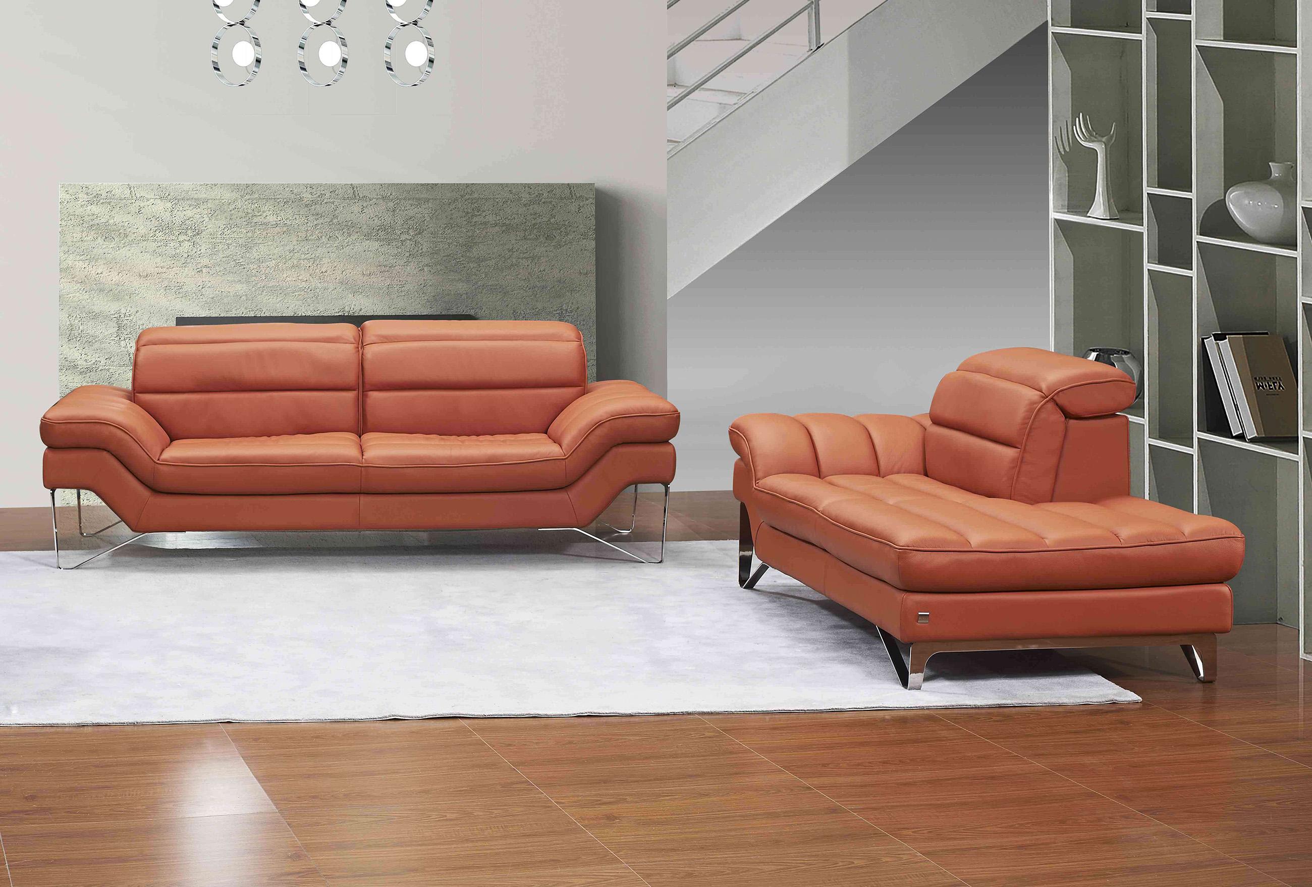 

    
Italian Leather Pumpkin Red Braylen Sofa Loveseat Set 2 Pcs Modern Contemporary
