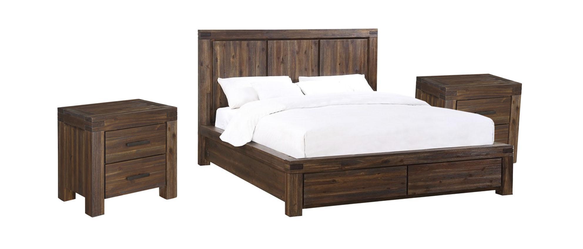 

    
Brick Brown Finish Acacia Solids King Storage Bedroom Set 3Pcs MEADOW by Modus Furniture
