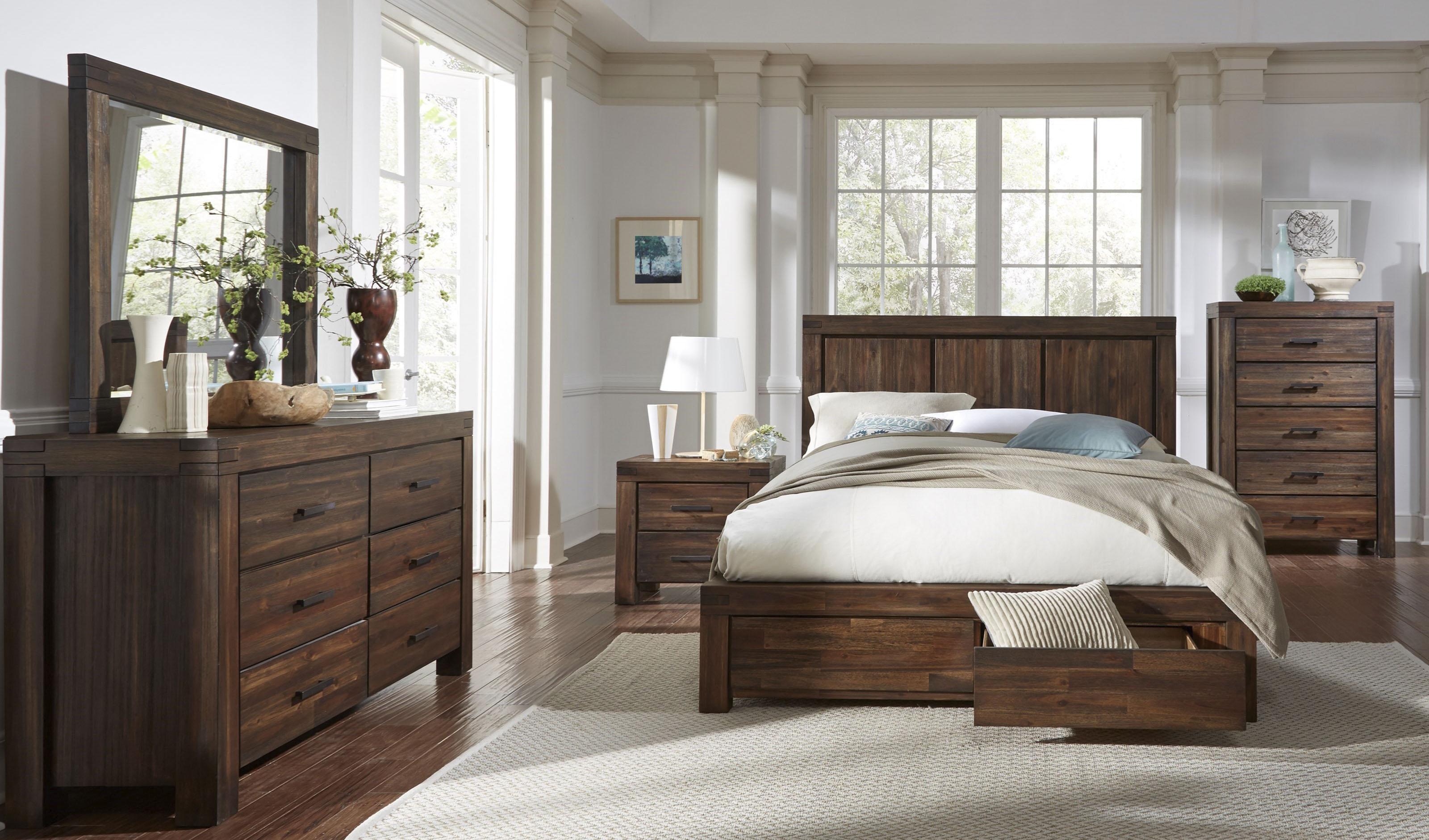 

    
 Order  Brick Brown Finish Acacia Solids King Storage Bedroom Set 4Pcs MEADOW by Modus Furniture
