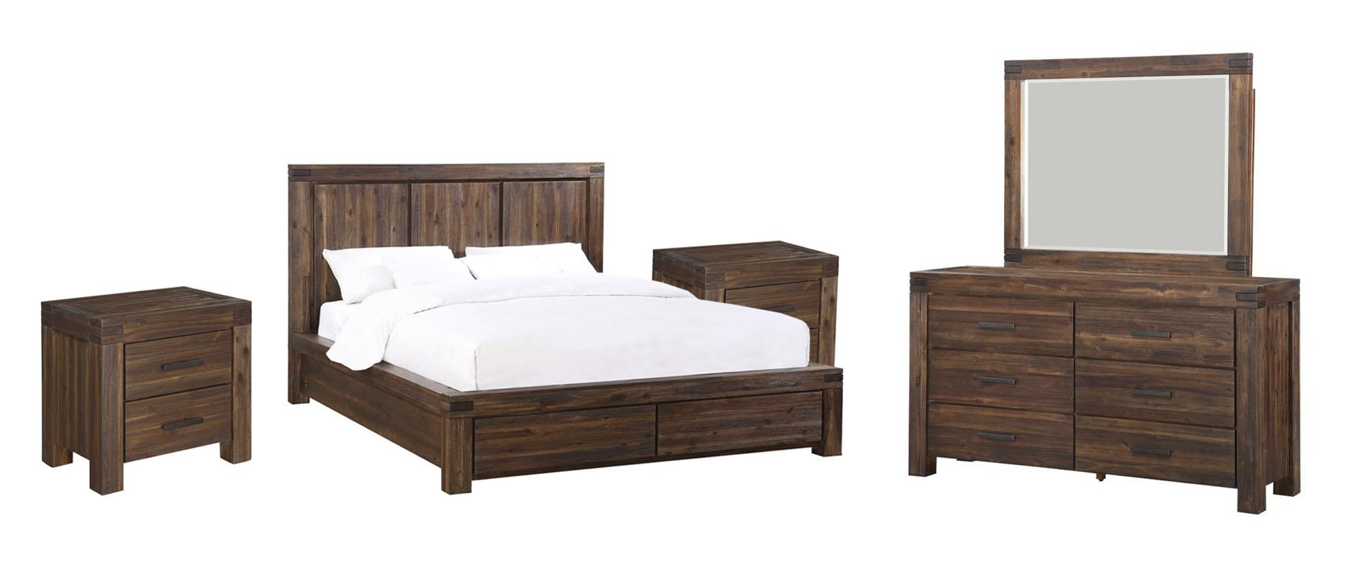

    
Brick Brown Finish Acacia Solids Queen Storage Bedroom Set 5Pcs MEADOW by Modus Furniture
