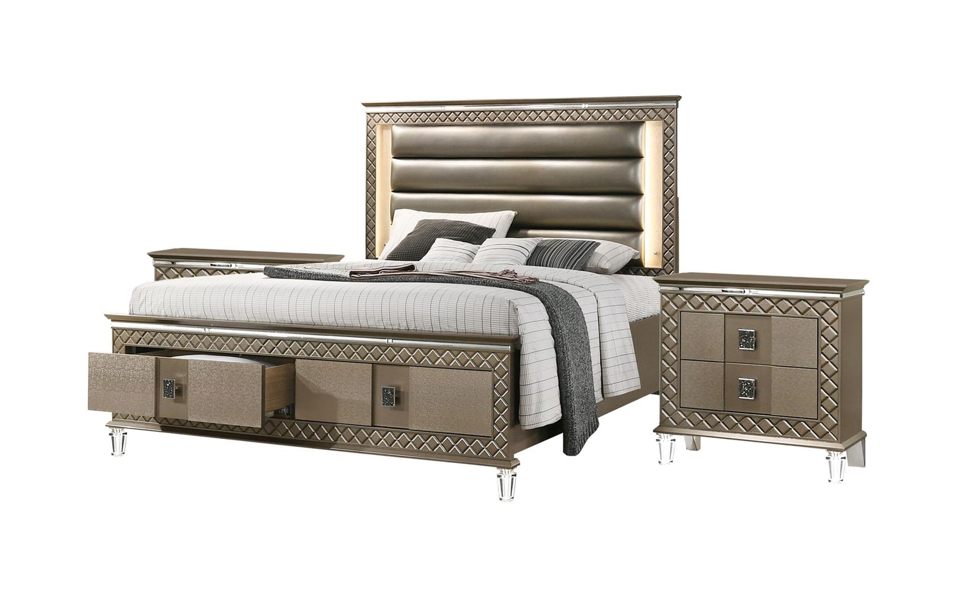 

    
Bronze Finish Wood King Bedroom Set 3Pcs Contemporary Cosmos Furniture Coral
