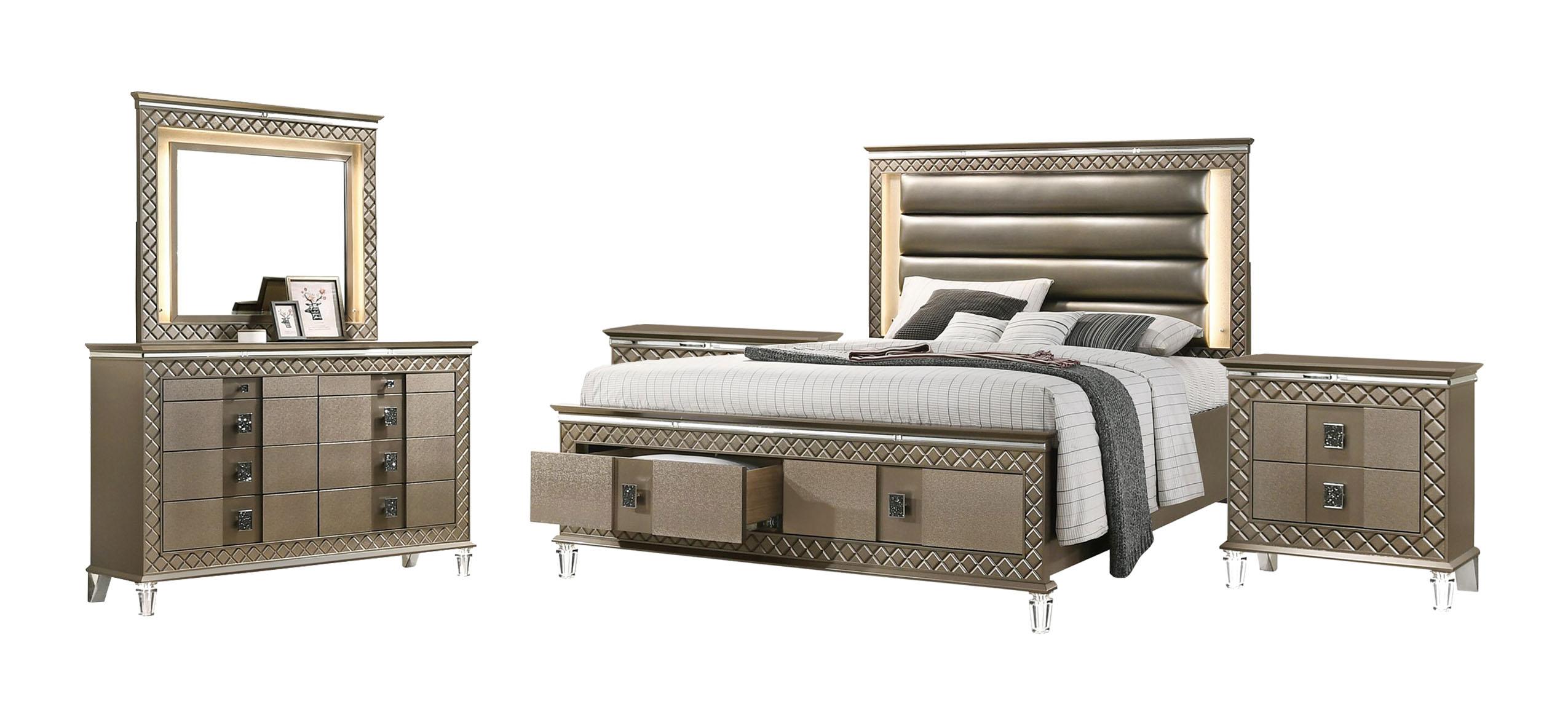 Contemporary Panel Bedroom Set Coral Coral-K-Set-5 in Bronze Faux Leather
