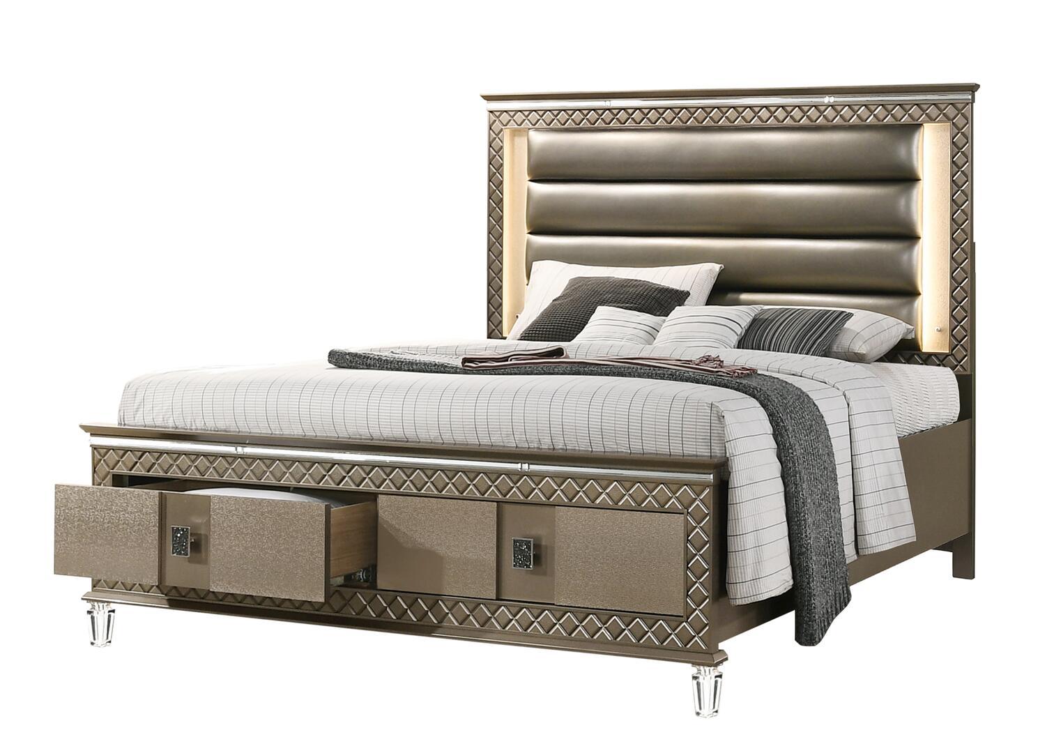 Contemporary Panel Bed Coral Coral-K-Bed in Bronze Faux Leather