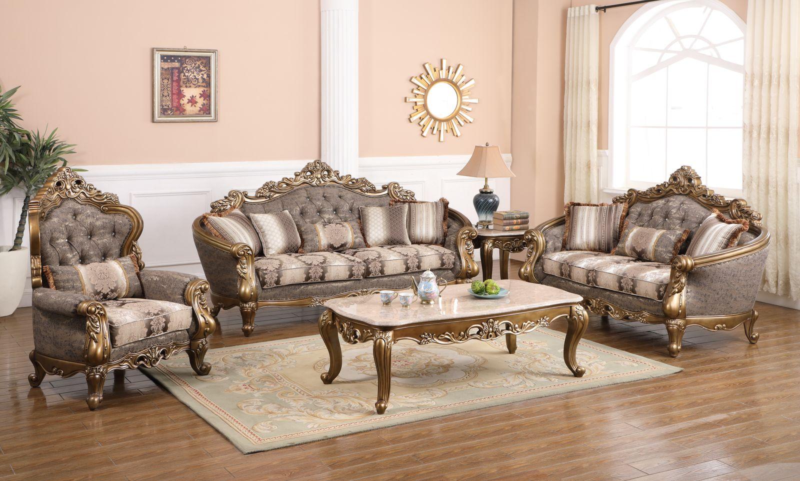 Traditional Sofa Loveseat and Chair Set Amelia Amelia-Set-3 in Bronze Fabric