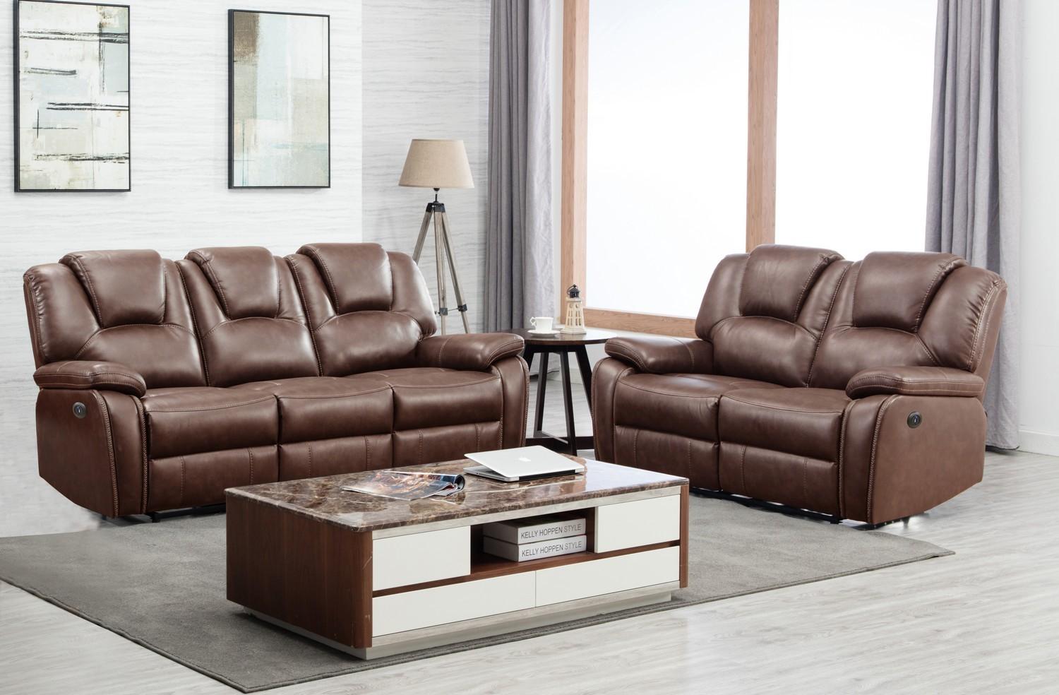 

    
Brown Air Leather Power Reclining Sofa & Loveseat Set Contemporary  Global United 7993
